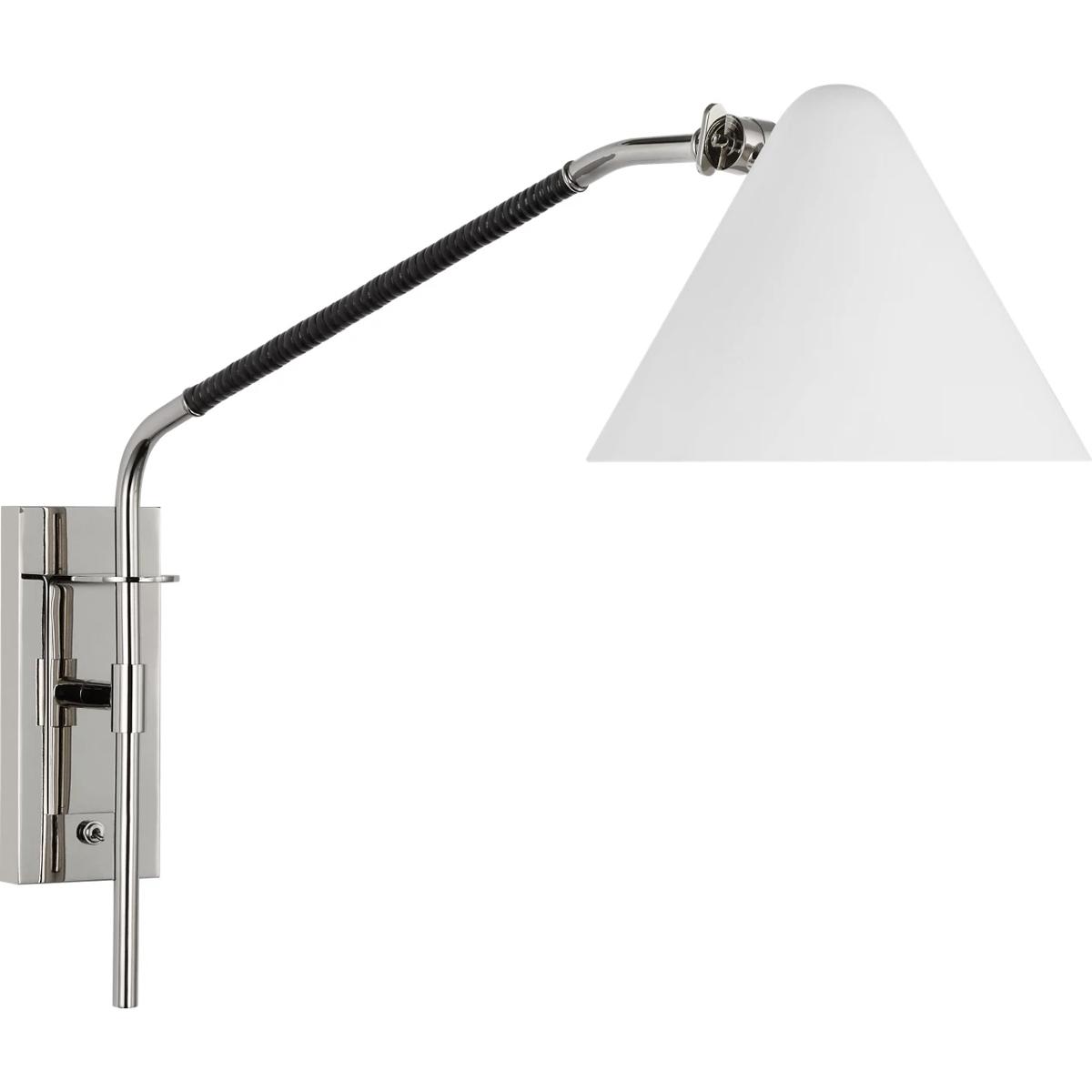 Visual Comfort Signature Collection AL2020PN/BRT-WHT Amber Lewis Laken LED 8.5 inch Polished Nickel and Black Rattan Articulating Wall Light, Medium