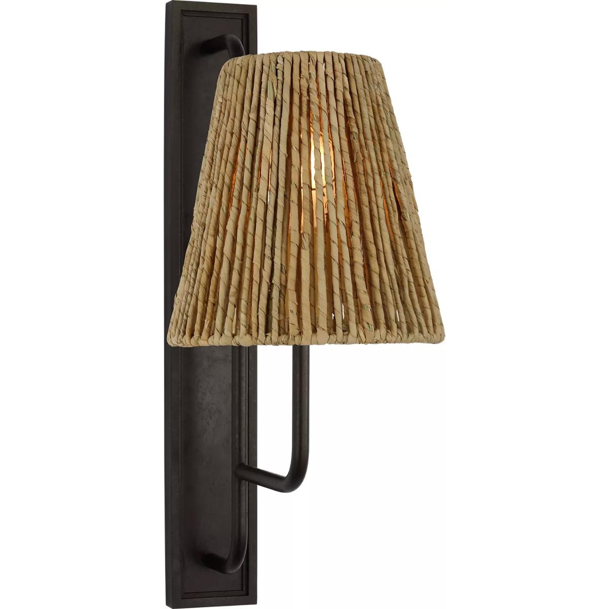 Visual Comfort Signature Collection AL2061AI-NAB Amber Lewis Rui LED 8 inch Aged Iron Tall Sconce Wall Light in Natural Abaca