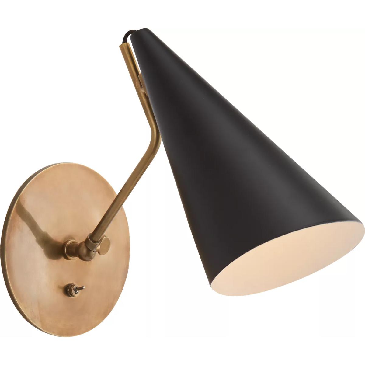 Visual Comfort Signature Collection ARN2024HAB-BLK AERIN Clemente 1 Light 6.25 inch Black and Brass Wall Light