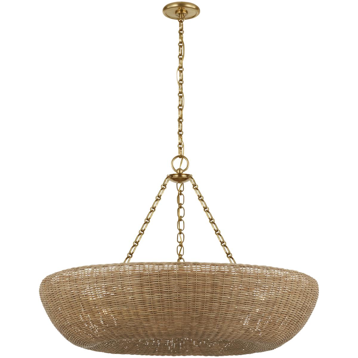 Visual Comfort Signature Collection ARN5055HAB-NTW AERIN Devon LED 35 inch Hand-Rubbed Antique Brass Chandelier Ceiling Light in Natural Wicker