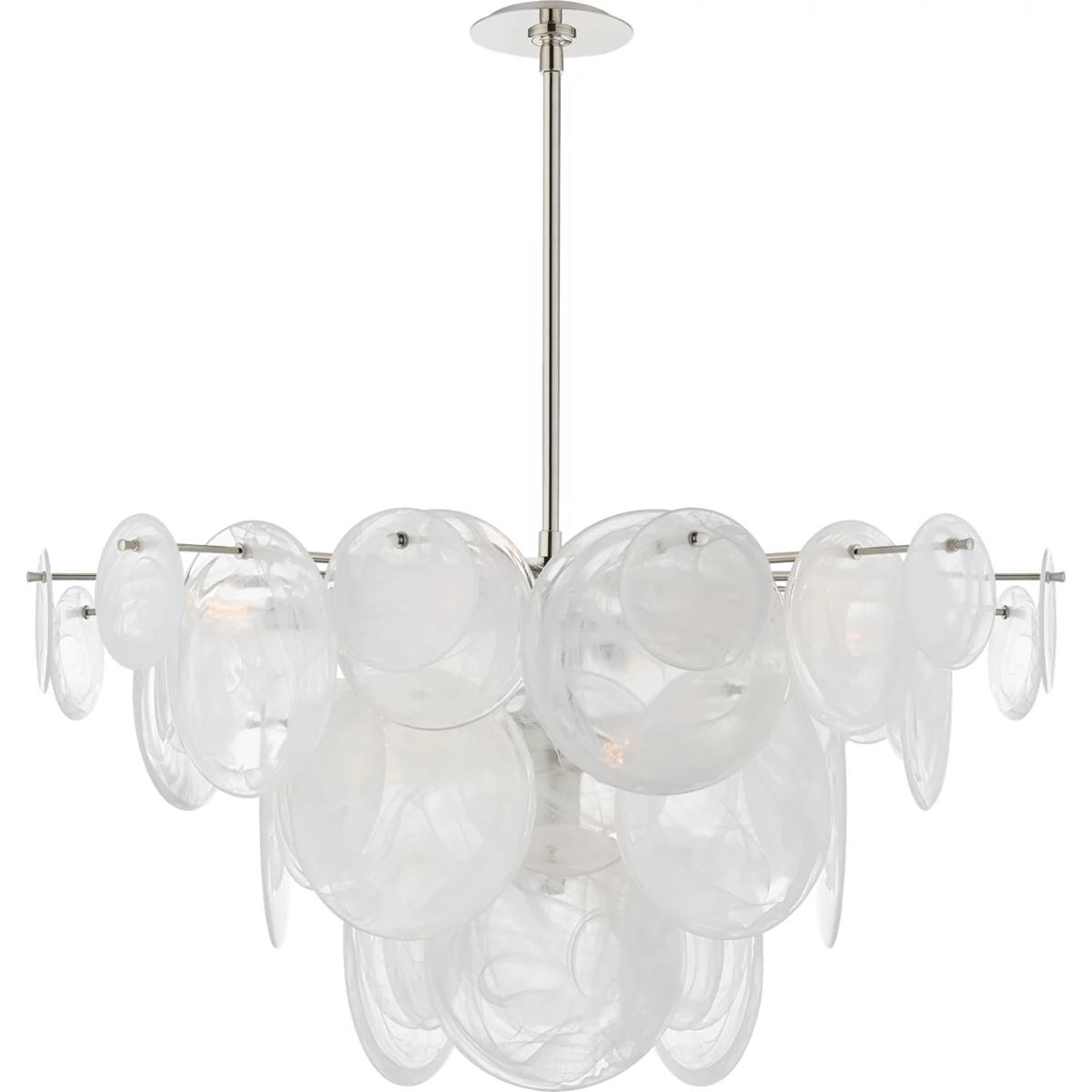Visual Comfort Signature Collection ARN5450PN-WSG AERIN Loire 9 Light 37.25 inch Polished Nickel Chandelier Ceiling Light in White Strie Glass, Large