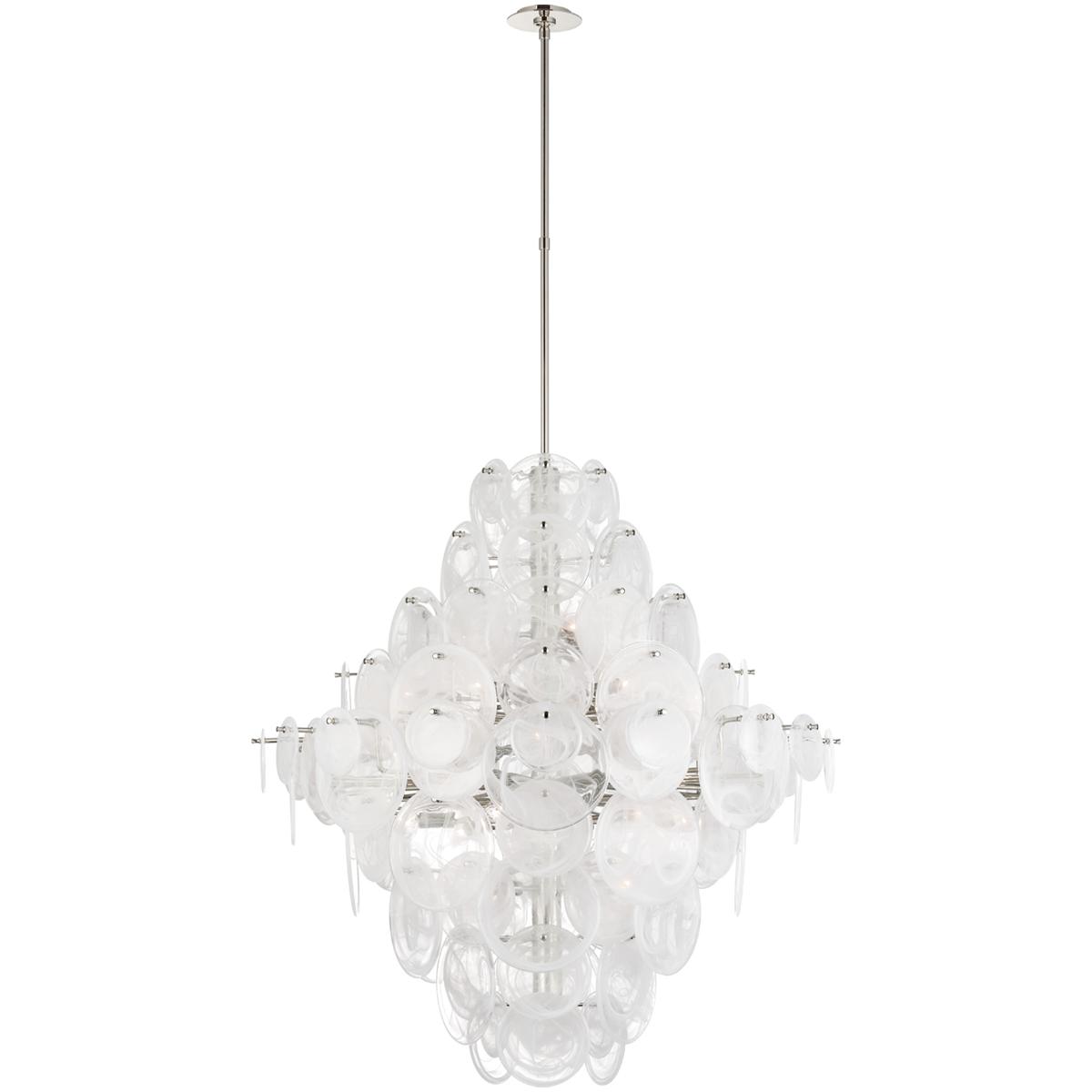 Visual Comfort Signature Collection ARN5456PN-WSG AERIN Loire LED 44 inch Polished Nickel Entry Chandelier Ceiling Light in White Strie Glass, Grande