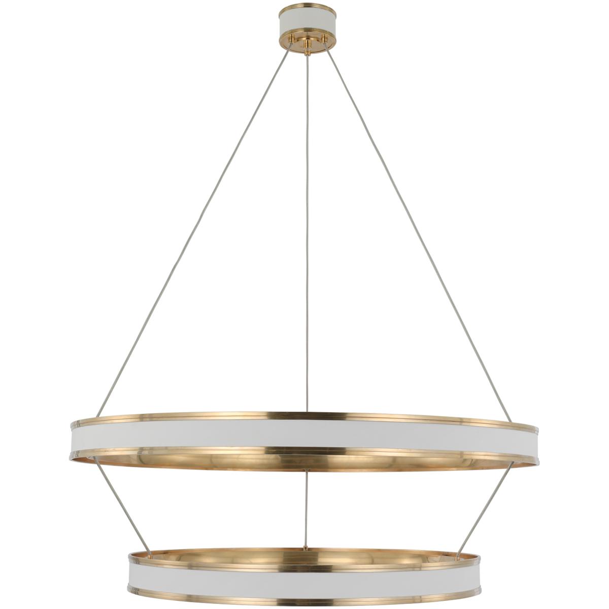 Visual Comfort Signature Collection CHC1618WHT/AB Chapman & Myers Connery LED 40.5 inch Matte White and Antique-Burnished Brass Two-Tier Ring Chandeli