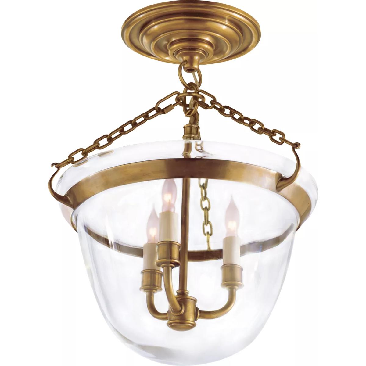 Visual Comfort Signature Collection CHC2109AB Chapman & Myers Country Bell Jar 3 Light 13 inch Antique-Burnished Brass Semi-Flush Mount Ceiling Light