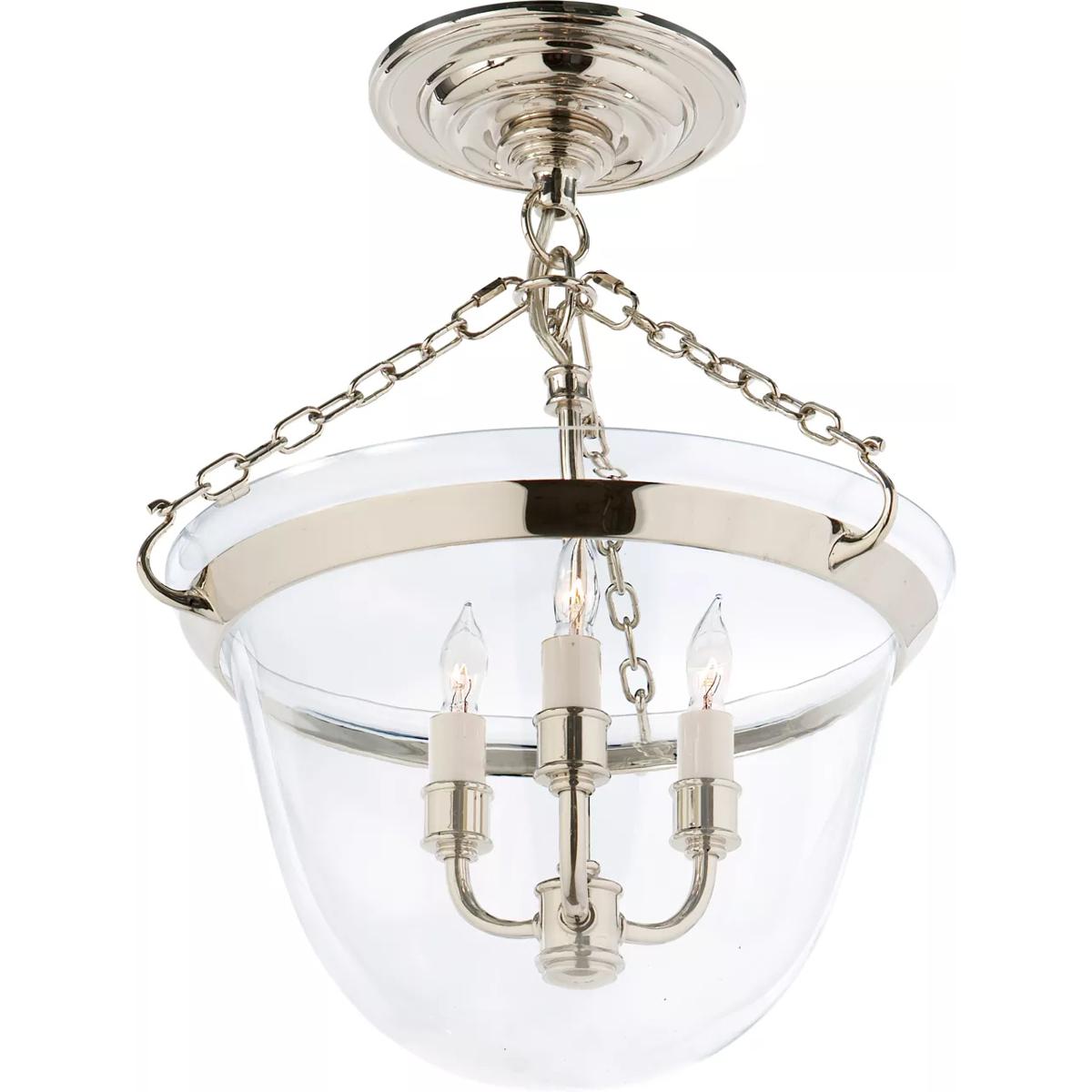 Visual Comfort Signature Collection CHC2109PN Chapman & Myers Country Bell Jar 3 Light 13 inch Polished Nickel Semi-Flush Mount Ceiling Light