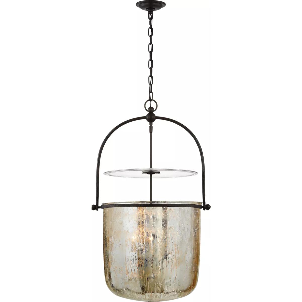 Visual Comfort Signature Collection CHC2270AI-MG Chapman & Myers Lorford 4 Light 20 inch Aged Iron Bell Lantern Pendant Ceiling Light in Mercury Glass