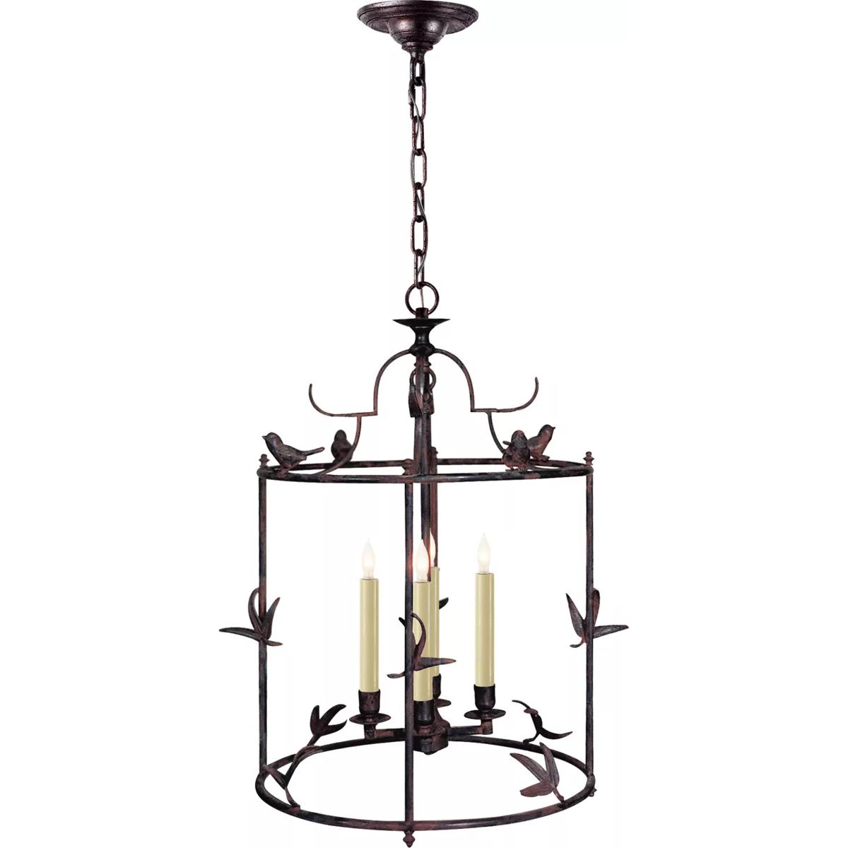 Visual Comfort Signature Collection CHC3108R Chapman & Myers Diego 4 Light 16 inch Hand Painted Rust Finish Classical Perching Bird Lantern Ceiling Li