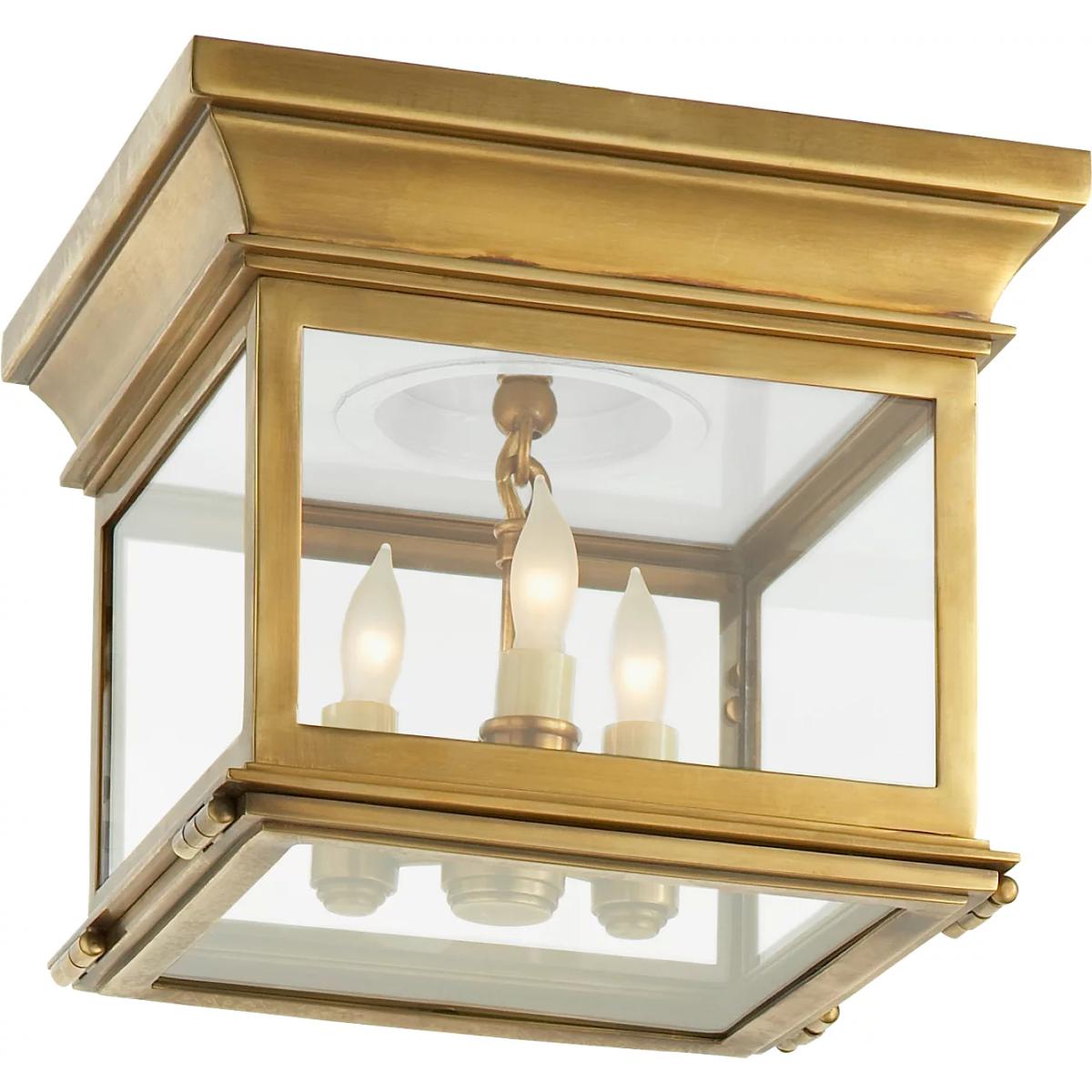 Visual Comfort Signature Collection CHC4128AB-CG Chapman & Myers Club 3 Light 9 inch Antique-Burnished Brass Flush Mount Ceiling Light in Clear Glass,