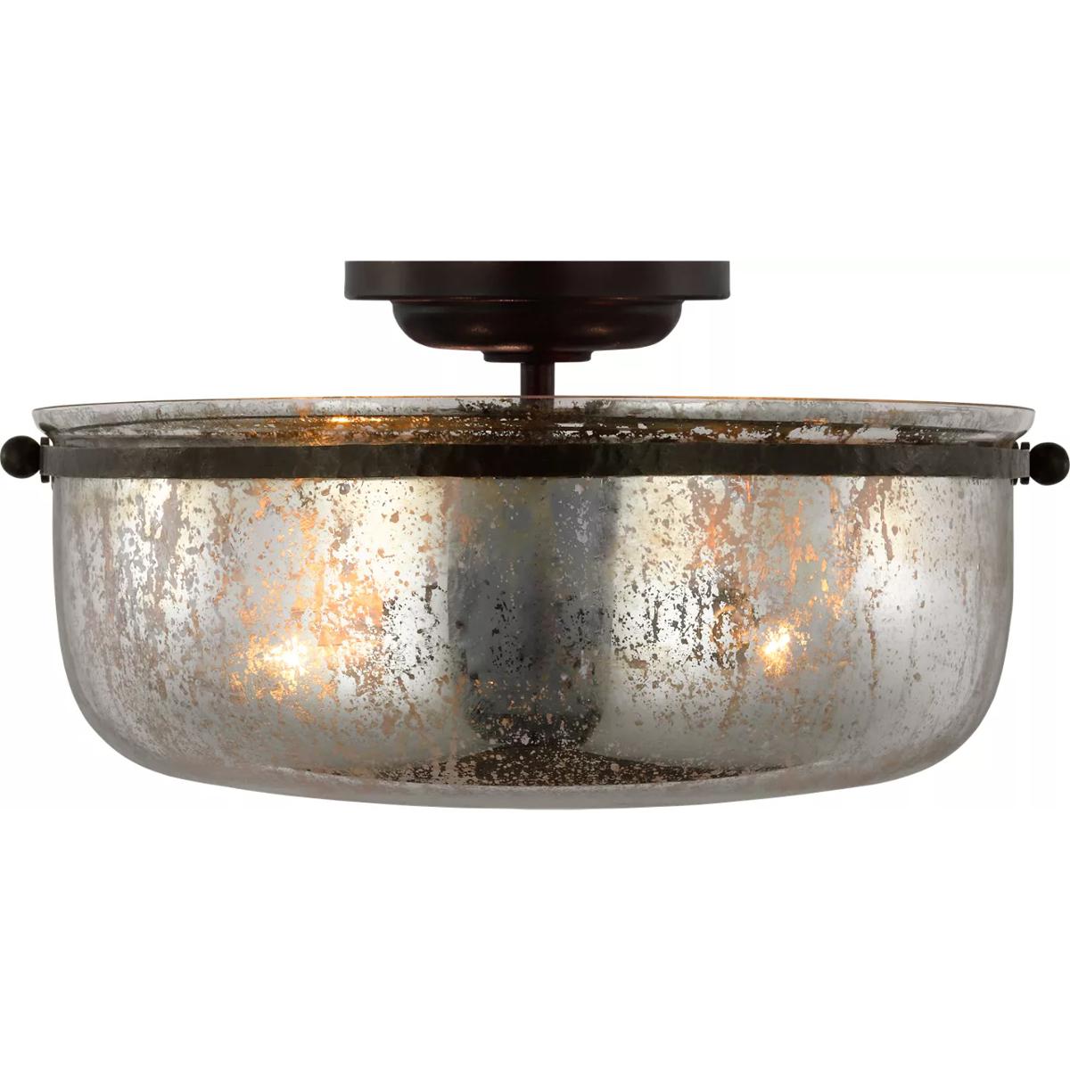 Visual Comfort Signature Collection CHC4269AI-MG Chapman & Myers Lorford LED 15.5 inch Aged Iron Semi-Flush Ceiling Light in Antique Mercury Glass, Me