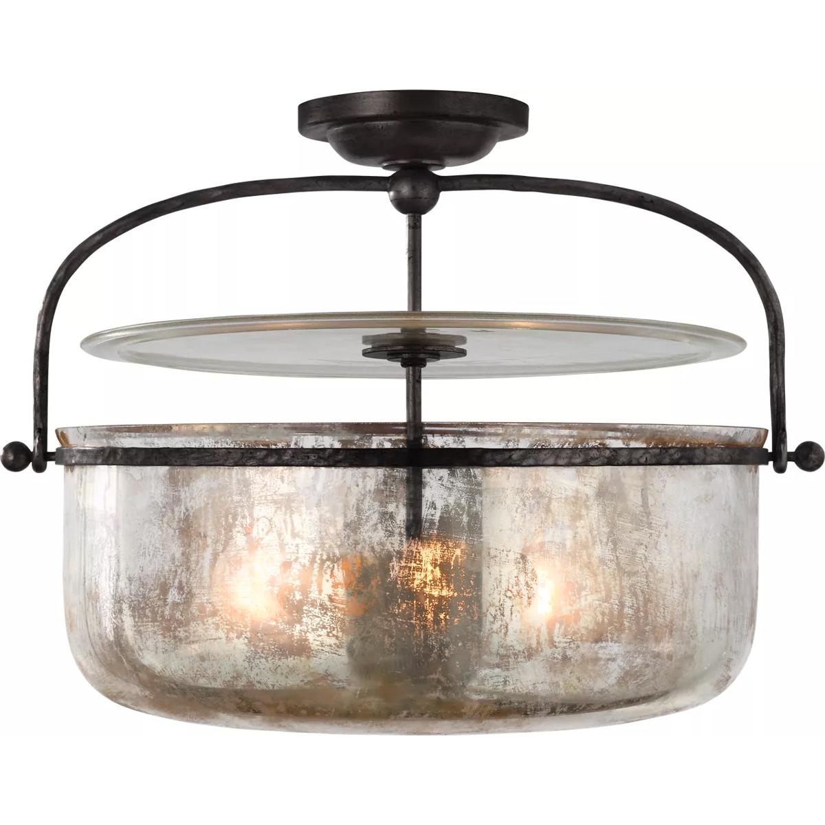 Visual Comfort Signature Collection CHC4270AI-MG Chapman & Myers Lorford 3 Light 19.75 inch Aged Iron Semi-Flush Lantern Ceiling Light in Mercury Glas
