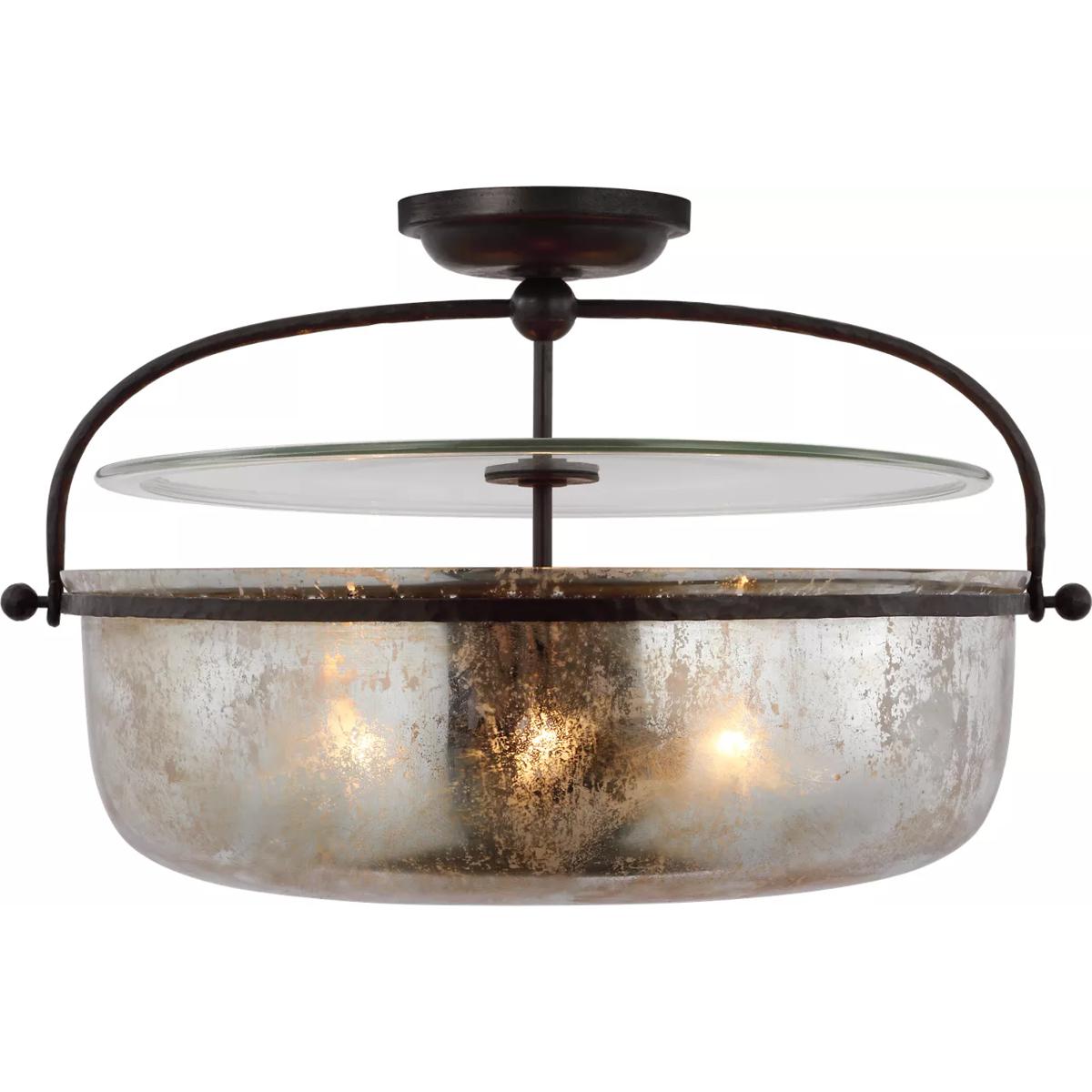 Visual Comfort Signature Collection CHC4272AI-MG Chapman & Myers Lorford LED 28 inch Aged Iron Semi-Flush Lantern Ceiling Light in Antique Mercury Gla