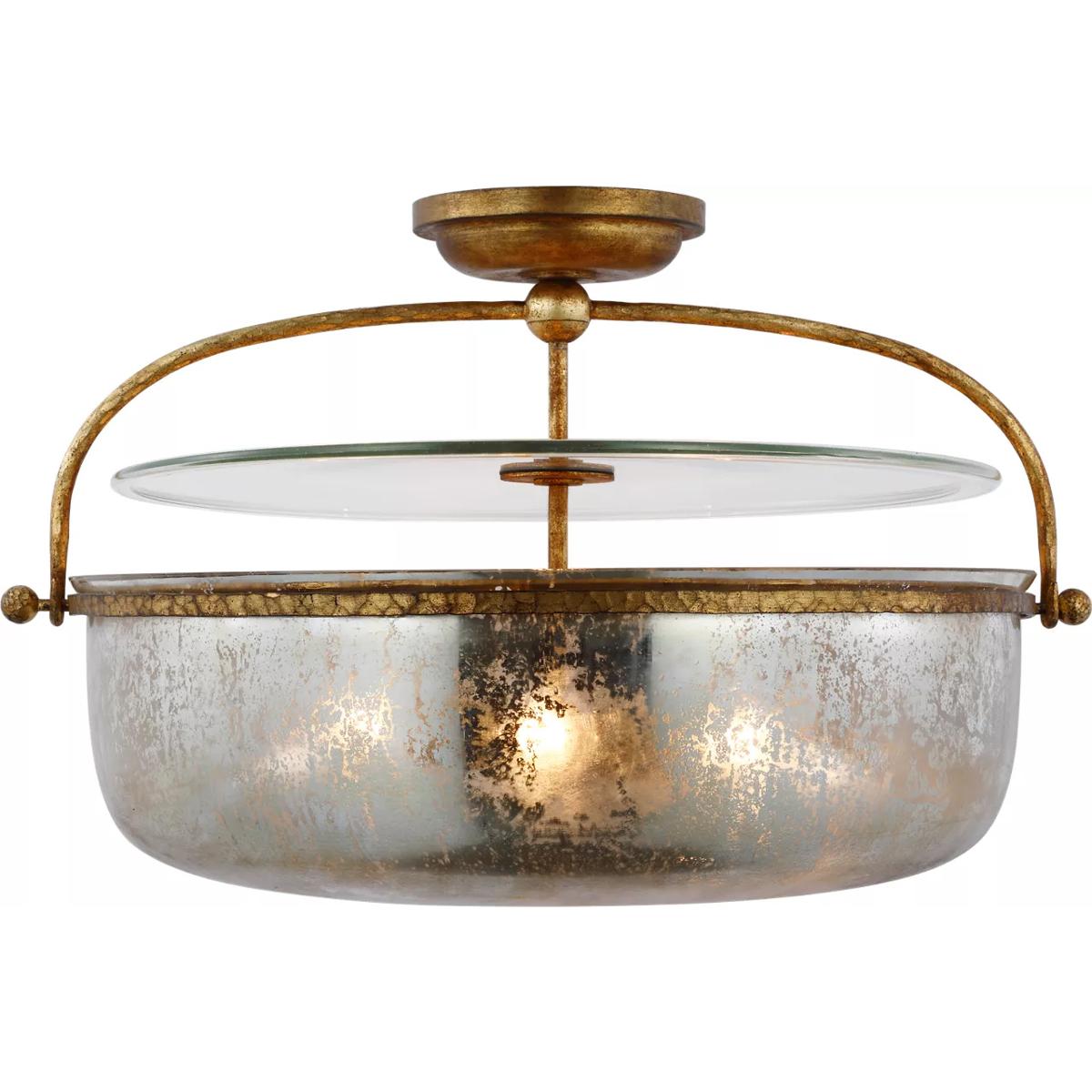 Visual Comfort Signature Collection CHC4272GI-MG Chapman & Myers Lorford LED 28 inch Gilded Iron Semi-Flush Lantern Ceiling Light in Antique Mercury G
