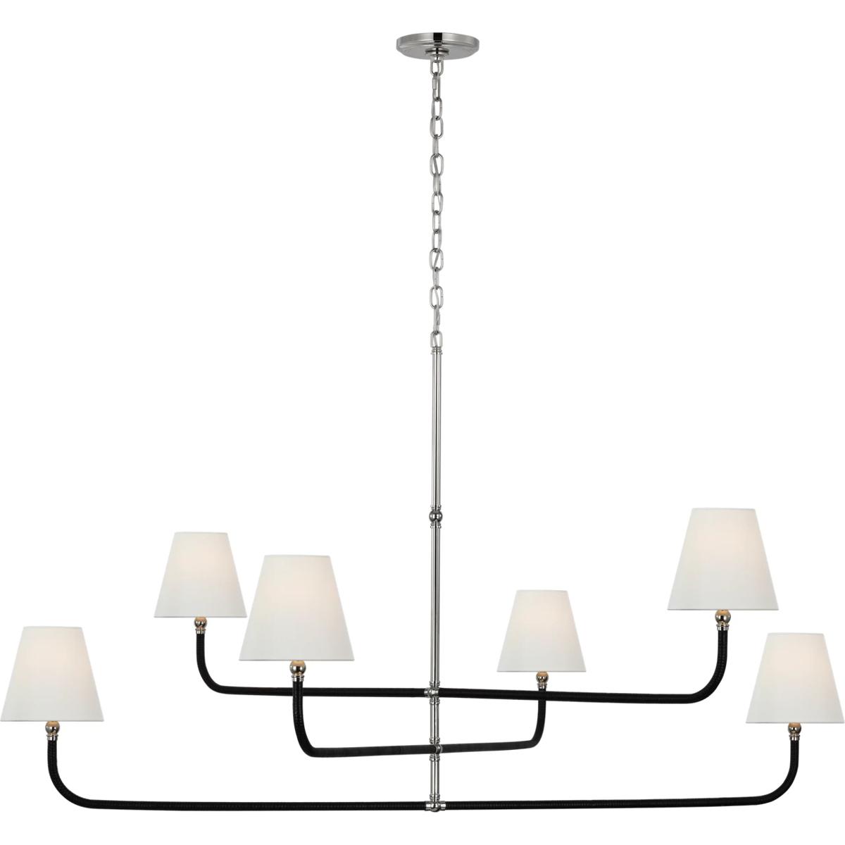Visual Comfort Signature Collection CHC5084PN/BRT-L Chapman & Myers Basden LED 60 inch Polished Nickel and Black Rattan Three Tier Chandelier Ceiling