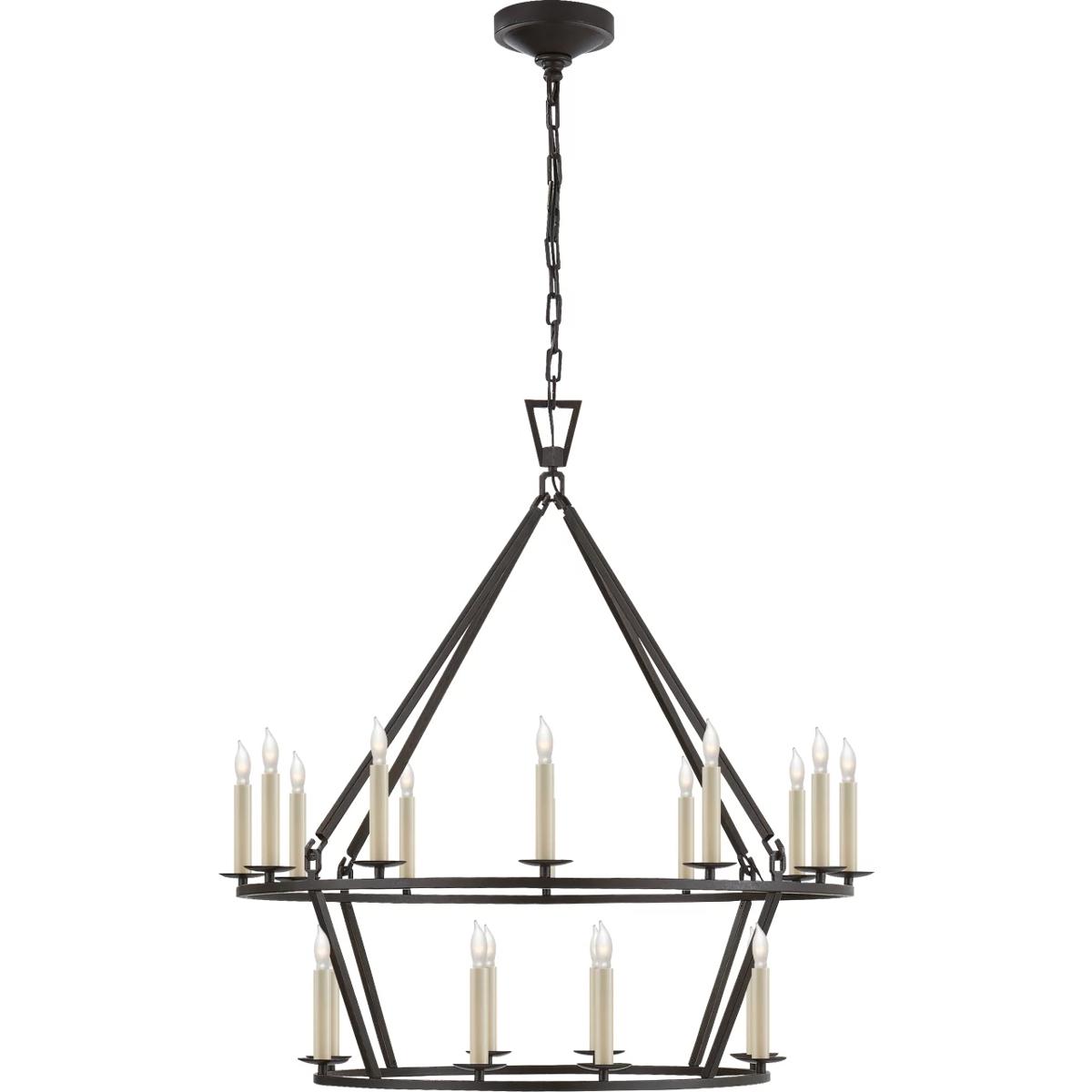 Visual Comfort Signature Collection CHC5178AI Chapman & Myers Darlana 20 Light 30 inch Aged Iron Two-Tier Chandelier Ceiling Light, Medium
