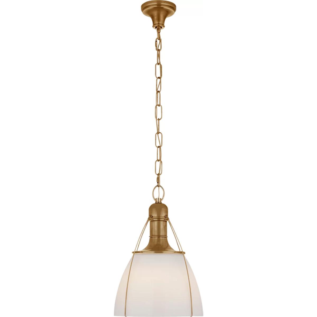 Visual Comfort Signature Collection CHC5475AB-WG Chapman & Myers Prestwick 1 Light 14 inch Antique-Burnished Brass Pendant Ceiling Light in White Glas