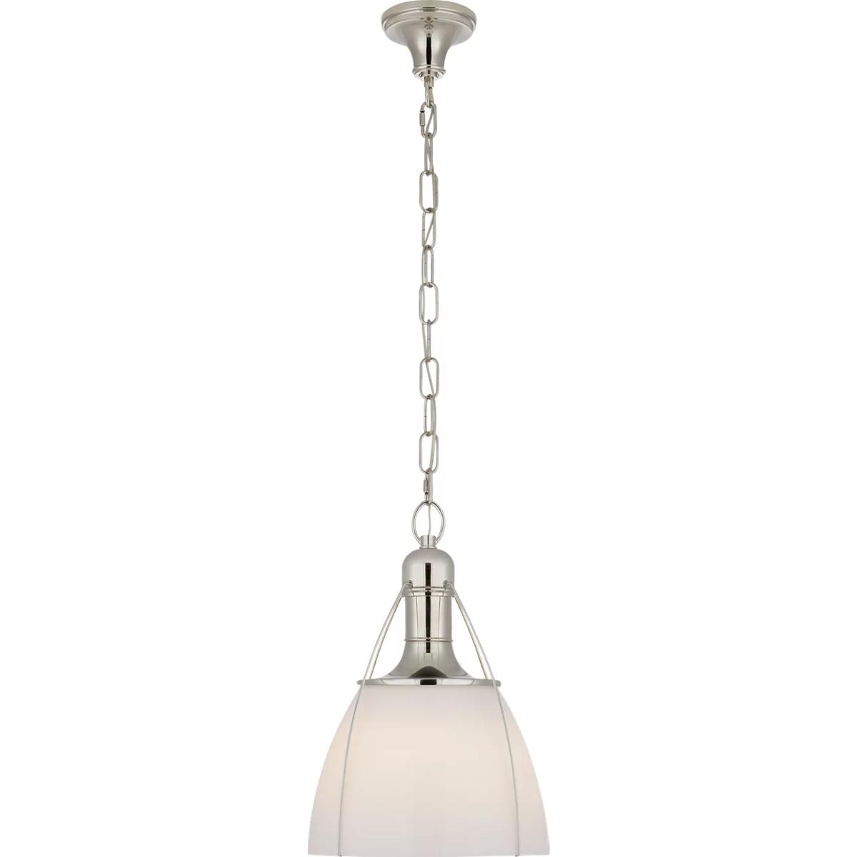 Visual Comfort Signature Collection CHC5475PN-WG Chapman & Myers Prestwick 1 Light 14 inch Polished Nickel Pendant Ceiling Light in White Glass