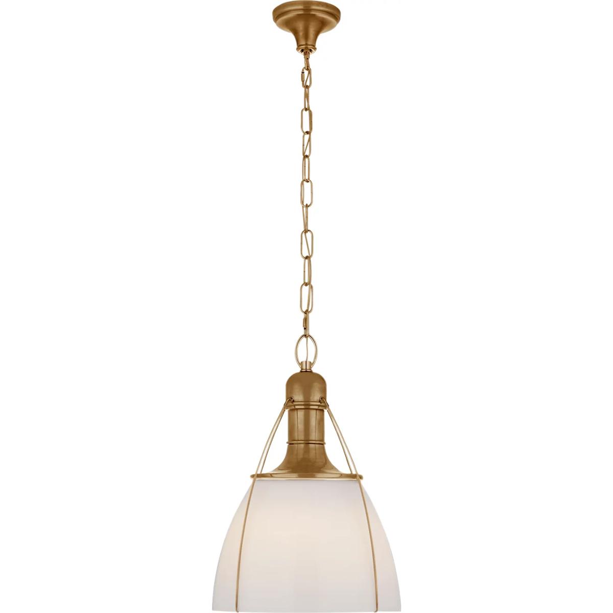 Visual Comfort Signature Collection CHC5476AB-WG Chapman & Myers Prestwick 1 Light 18 inch Antique-Burnished Brass Pendant Ceiling Light in White Glas