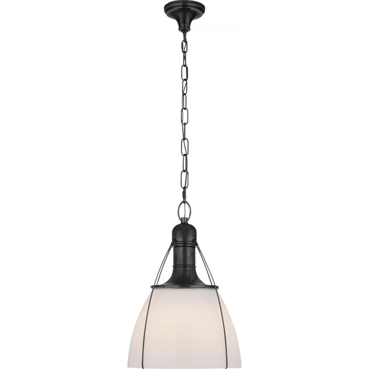 Visual Comfort Signature Collection CHC5476BZ-WG Chapman & Myers Prestwick 1 Light 18 inch Bronze Pendant Ceiling Light in White Glass