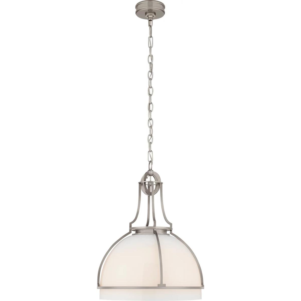 Visual Comfort Signature Collection CHC5482AN-WG Chapman & Myers Gracie LED 19 inch Antique Nickel Dome Pendant Ceiling Light in White Glass, Large