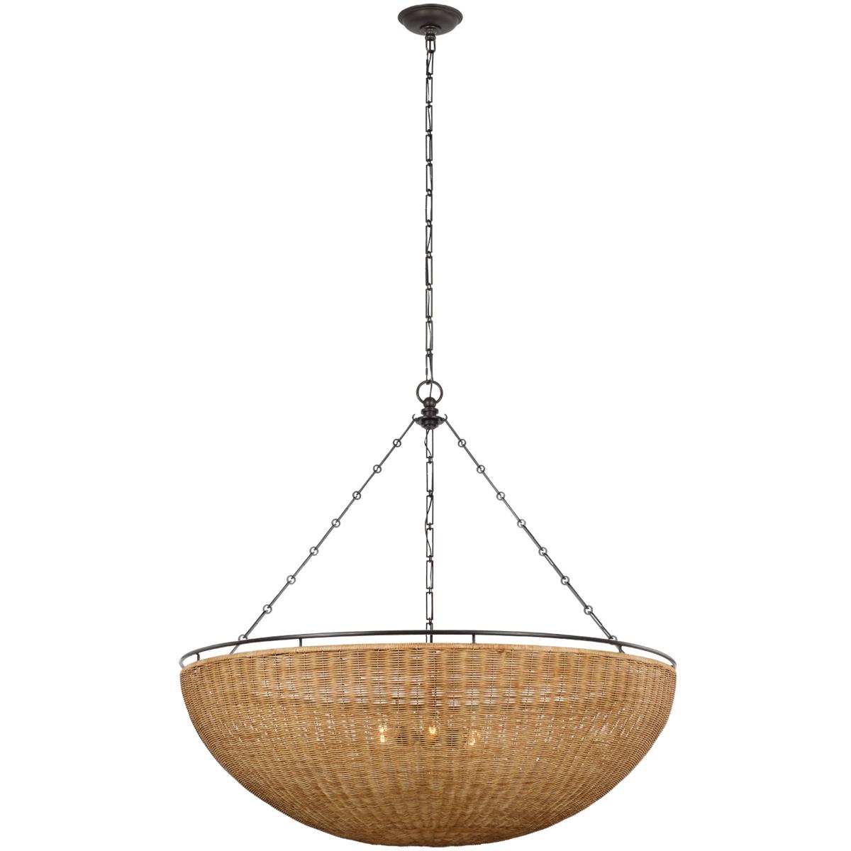 Visual Comfort Signature Collection CHC5639AI/NTW Chapman & Myers Clovis LED 60 inch Aged Iron and Natural Wicker Chandelier Ceiling Light, Grande