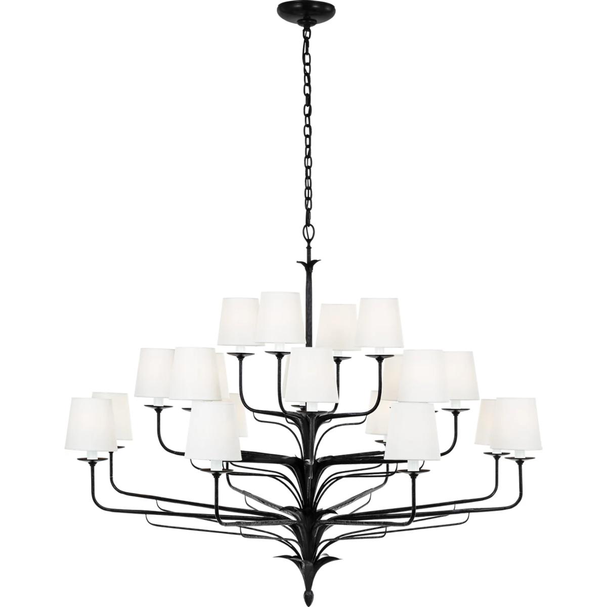Visual Comfort Signature Collection CHC5686WBK-L Chapman & Myers Amalfi LED 50 inch Waxed Black Three-Tiered Chandelier Ceiling Light