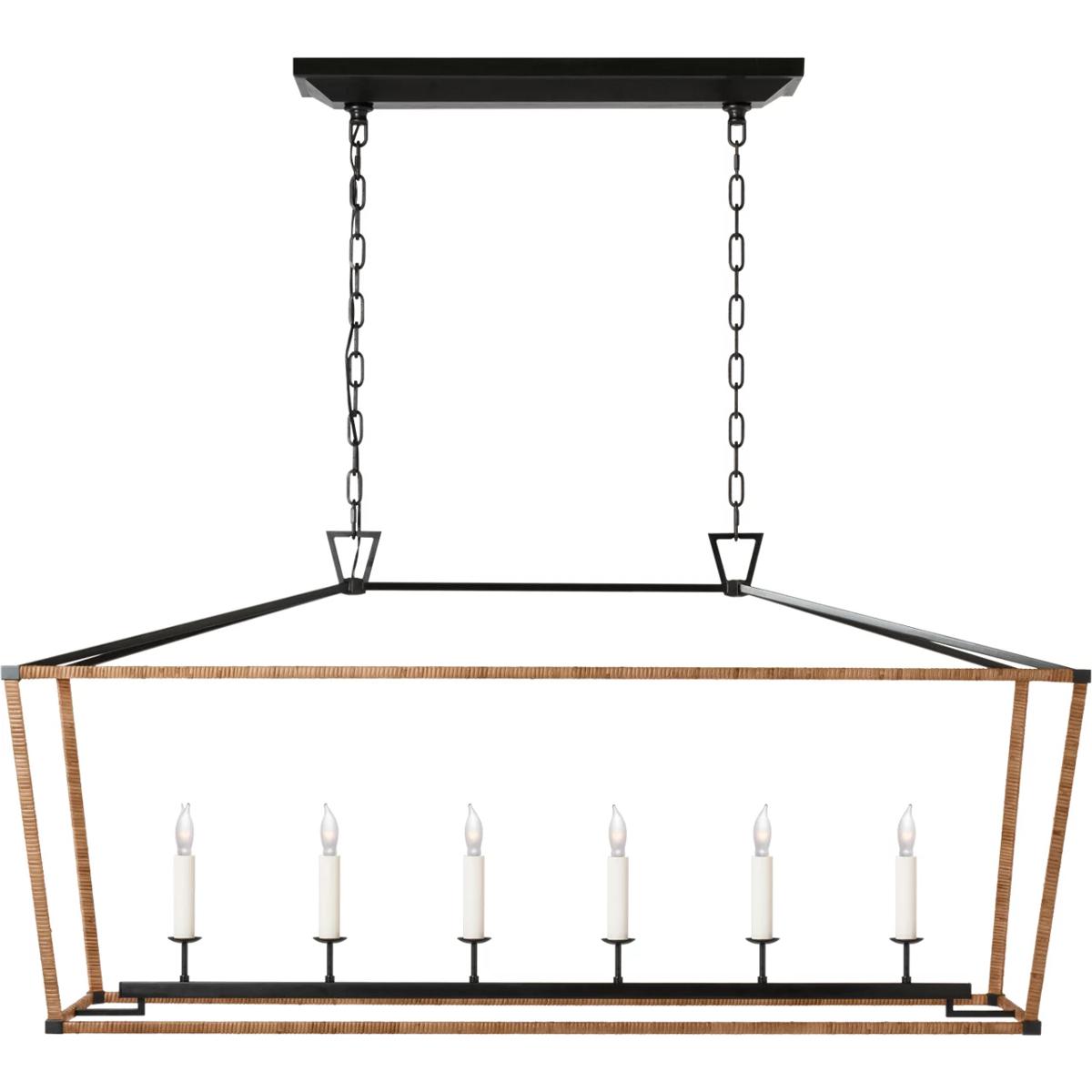 Visual Comfort Signature Collection CHC5766AI/NRT Chapman & Myers Darlana LED 54 inch Aged Iron and Natural Rattan Wrapped Linear Lantern Ceiling Ligh