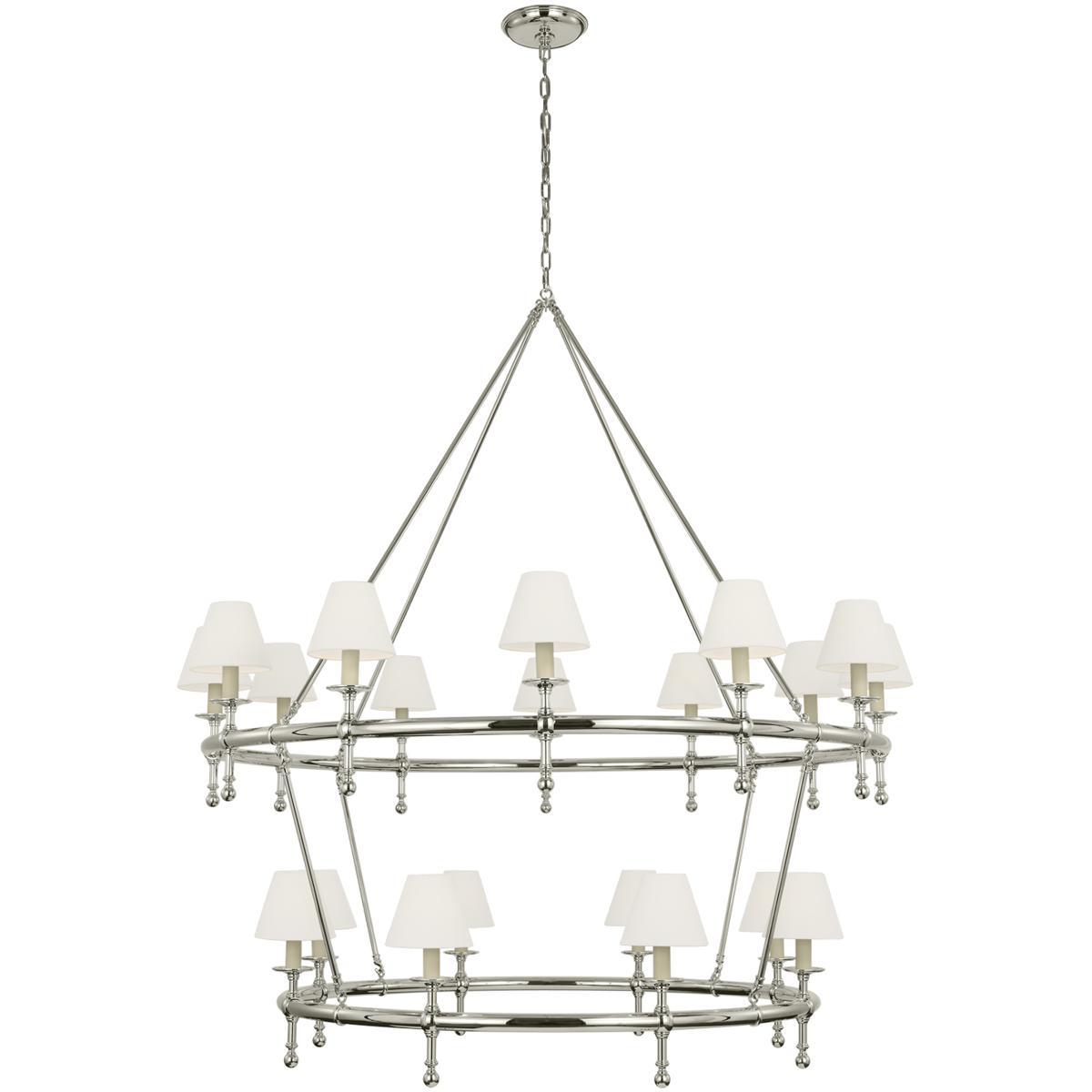 Visual Comfort Signature Collection CHC5825PN-L Chapman & Myers Classic LED 57.25 inch Polished Nickel Two-Tier Ring Chandelier Ceiling Light in Linen