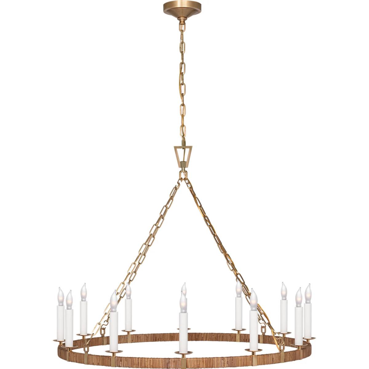 Visual Comfort Signature Collection CHC5873AB/NRT Chapman & Myers Darlana5 LED 40 inch Antique-Burnished Brass and Natural Rattan Ring Chandelier Ceil