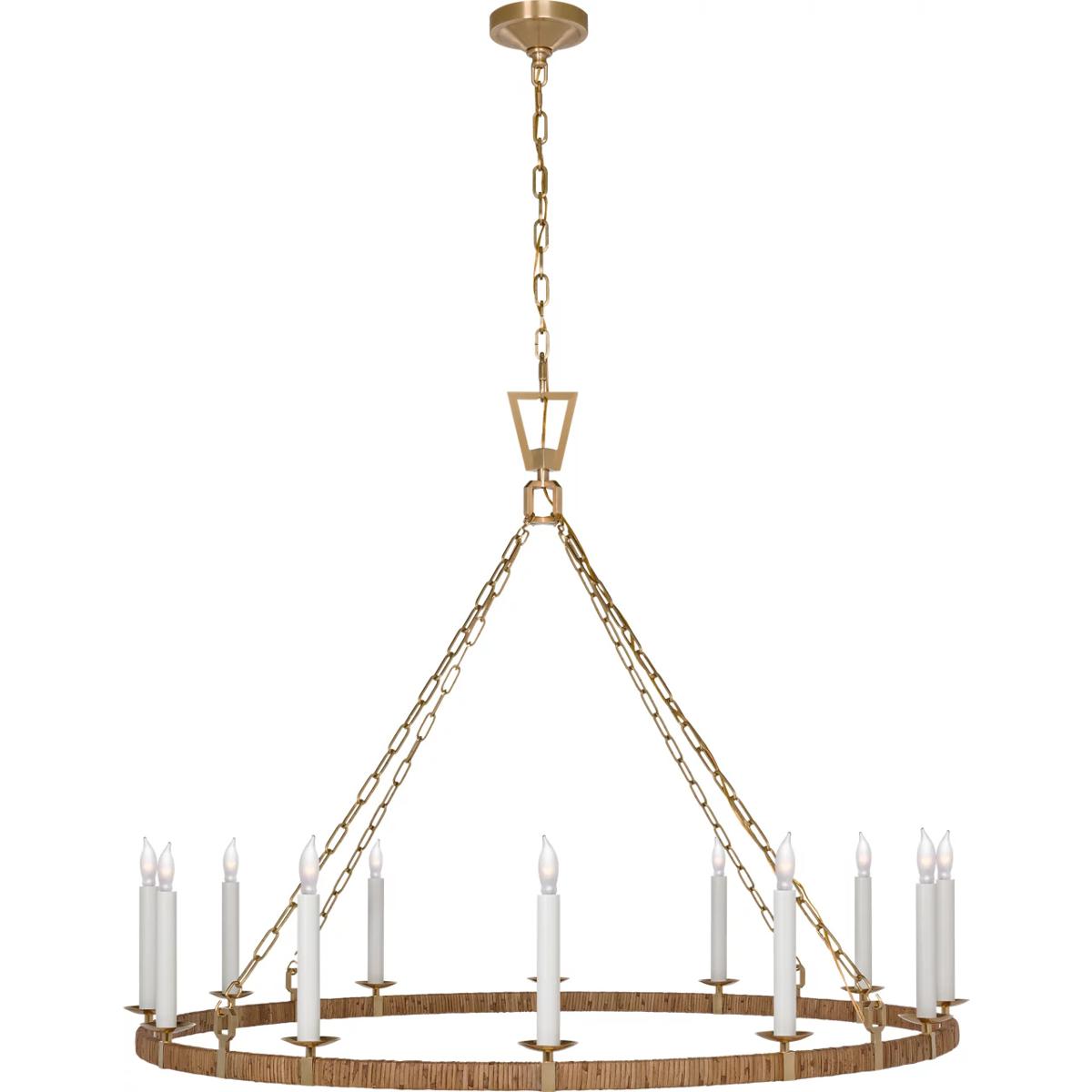 Visual Comfort Signature Collection CHC5874AB/NRT Chapman & Myers Darlana5 LED 50 inch Antique-Burnished Brass and Natural Rattan Ring Chandelier Ceil