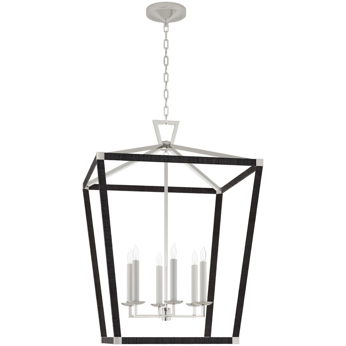 Visual Comfort Signature Collection CHC5881PN/BRT Chapman & Myers Darlana5 LED 29 inch Polished Nickel and Black Rattan Wrapped Lantern Ceiling Light,