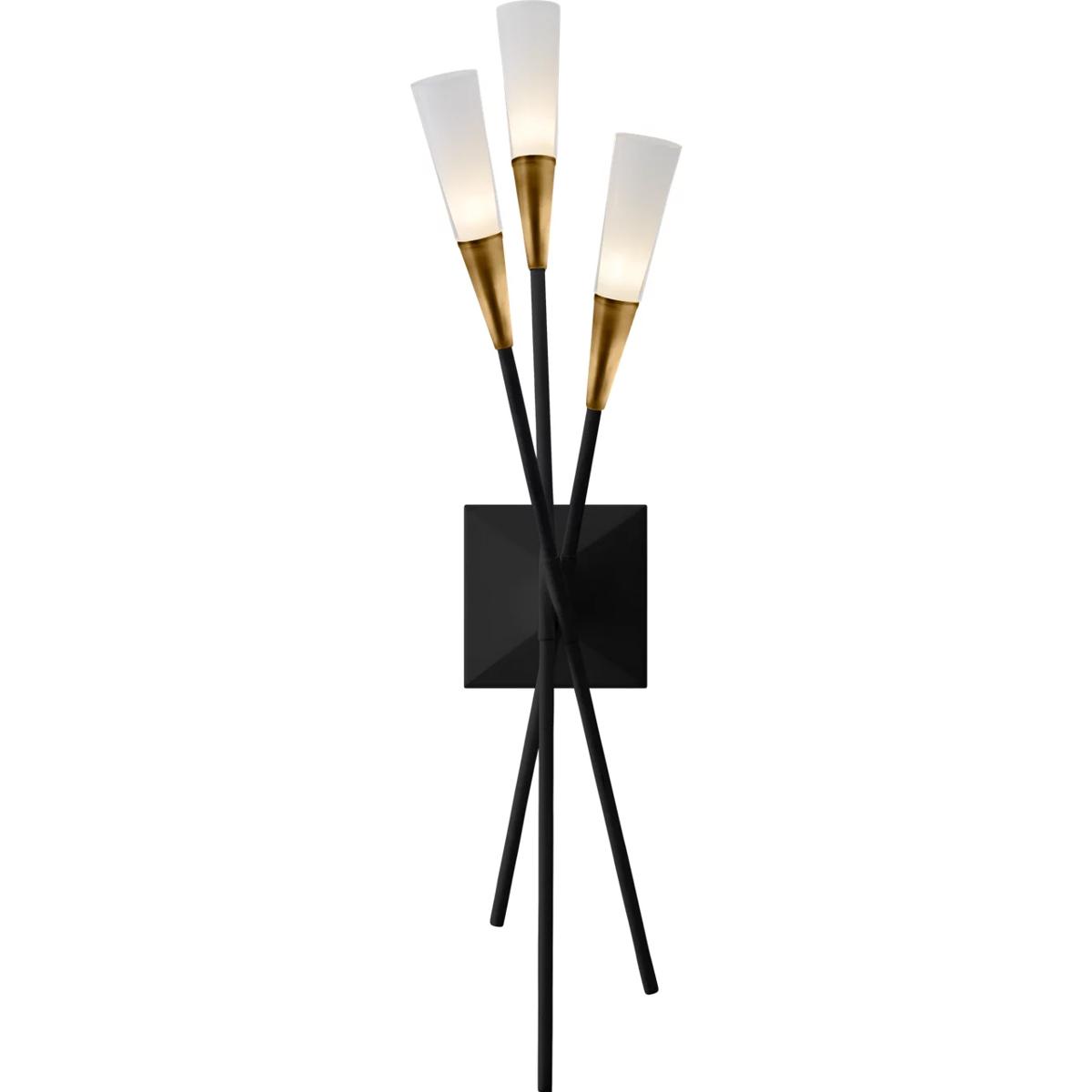 Visual Comfort Signature Collection CHD2602BLK Chapman & Myers Stellar LED 6 inch Matte Black and Antique Brass Triple Tail Sconce Wall Light
