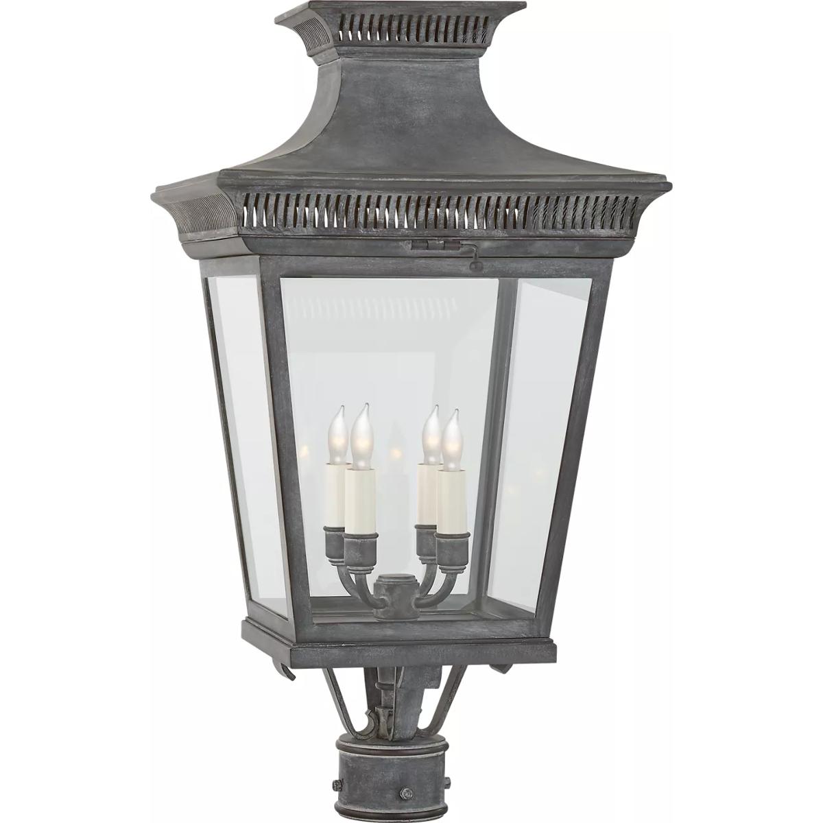 Visual Comfort Signature Collection CHO7055WZ-CG Chapman & Myers Elsinore 4 Light 26.25 inch Weathered Zinc Outdoor Post Lantern, Medium