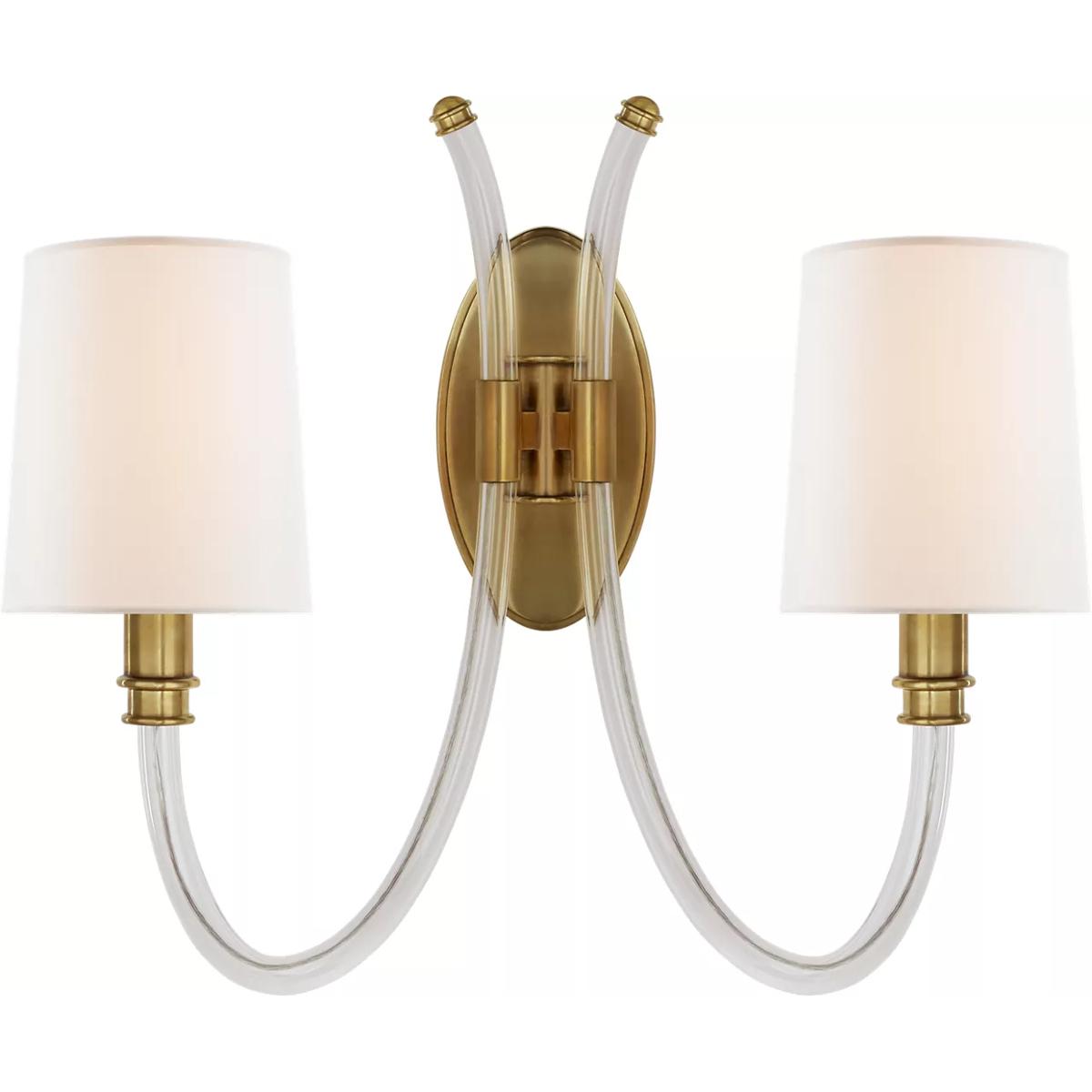 Visual Comfort Signature Collection JN2030CG/AB-L Julie Neill Clarice 2 Light 17.5 inch Crystal with Antique Brass Double Sconce Wall Light
