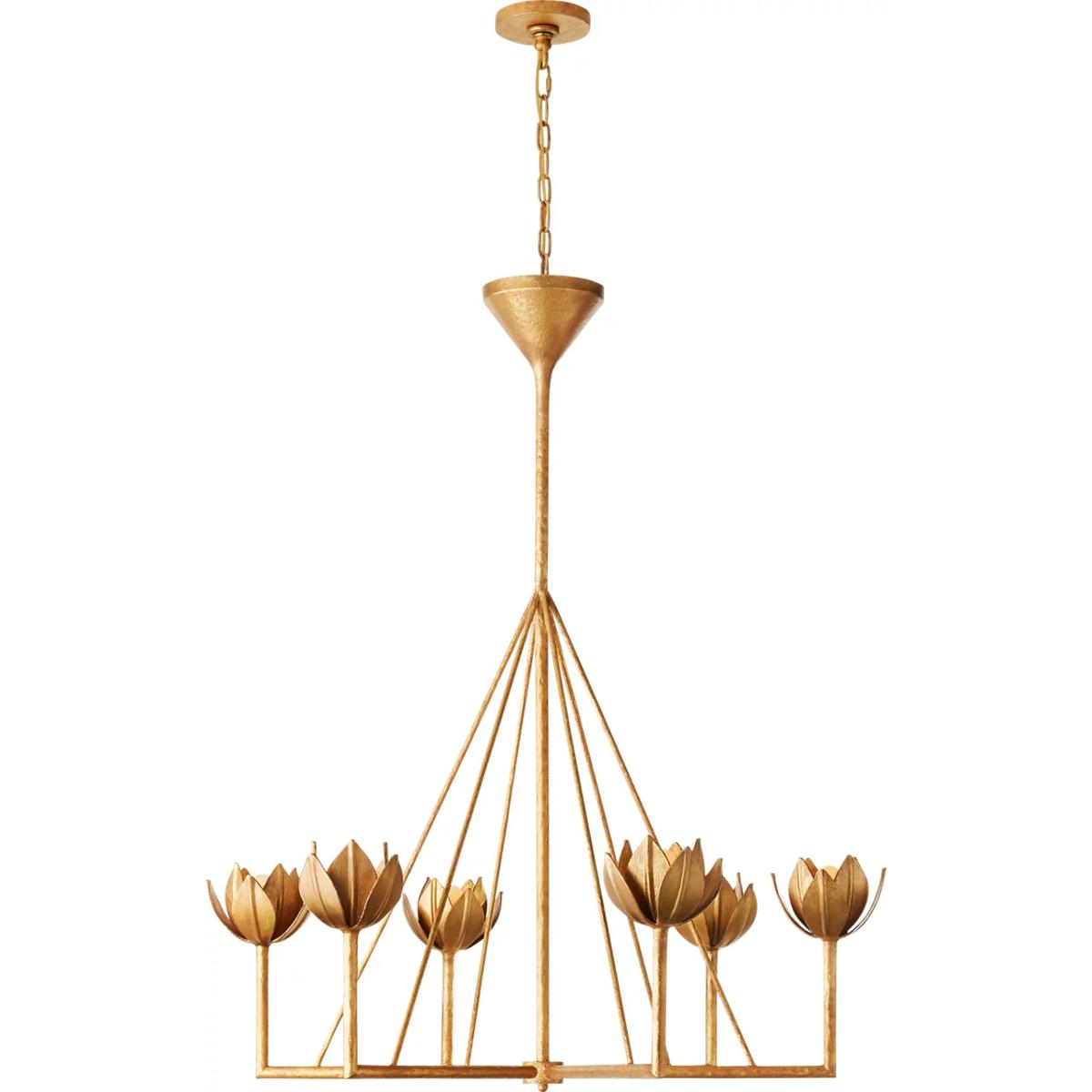 Visual Comfort Signature Collection JN5004AGL Julie Neill Alberto 6 Light 40 inch Antique Gold Leaf Single Tier Chandelier Ceiling Light, Large