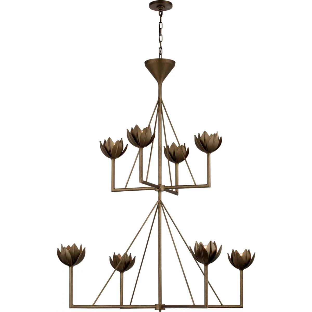 Visual Comfort Signature Collection JN5006ABL Julie Neill Alberto 8 Light 49 inch Antique Bronze Leaf Two Tier Chandelier Ceiling Light, Large