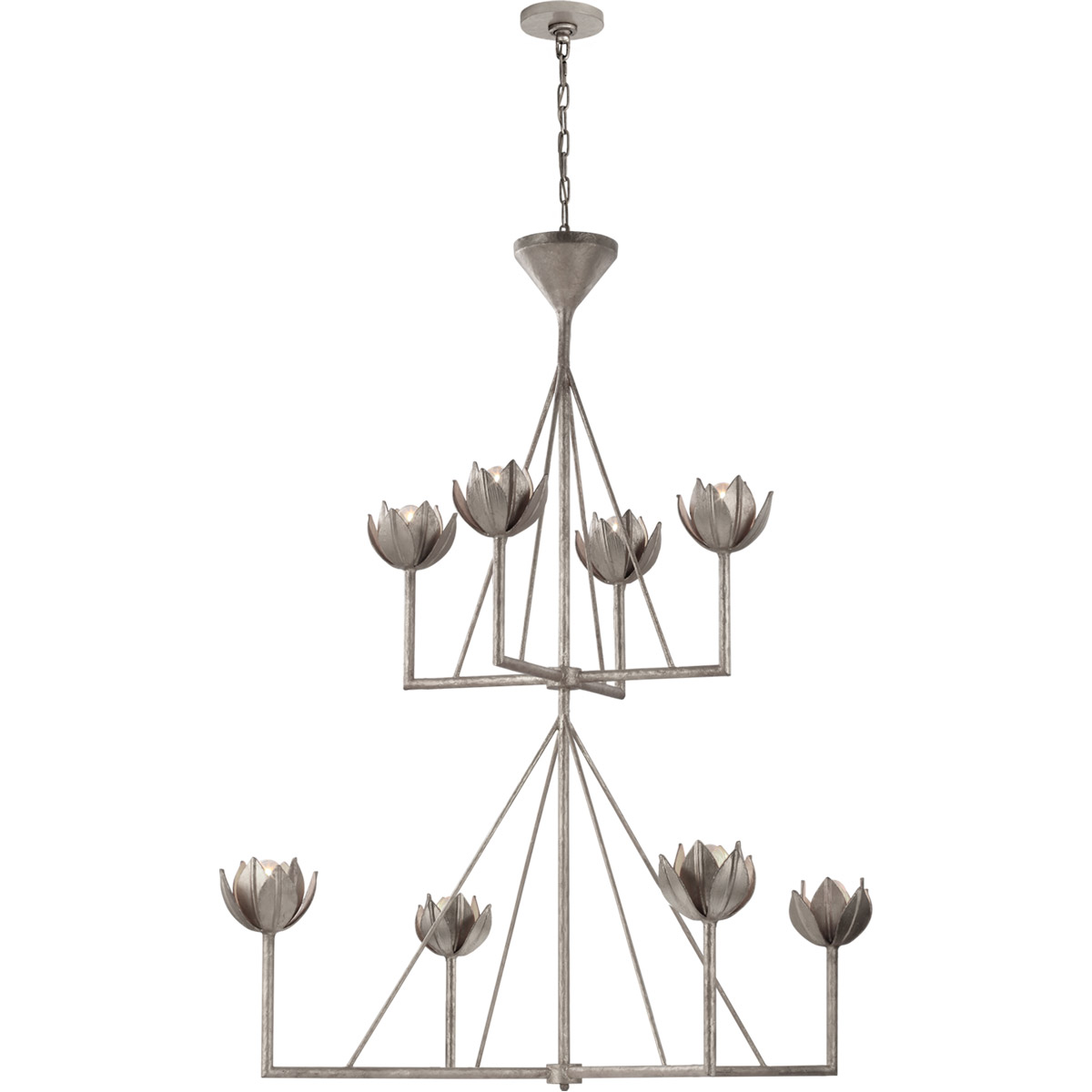 Visual Comfort Signature Collection JN5006BSL Julie Neill Alberto 8 Light 49 inch Burnished Silver Leaf Two Tier Chandelier Ceiling Light, Large