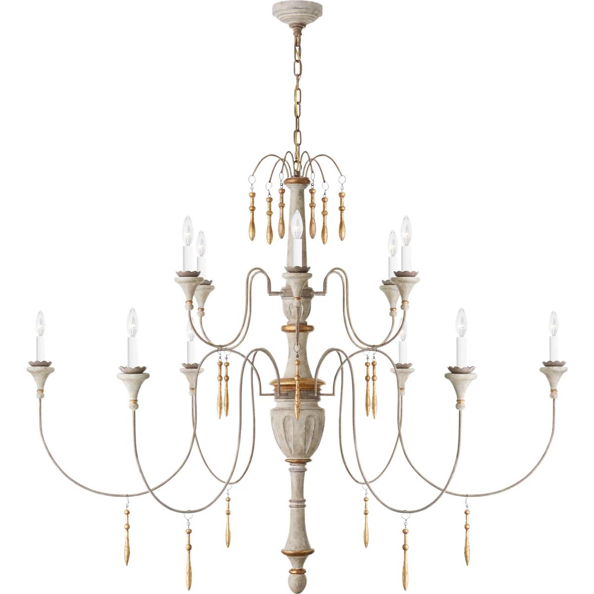 Visual Comfort Signature Collection JN5014VW Julie Neill Fortuna 12 Light 585 inch Vintage White and Gild Chandelier Ceiling Light Large