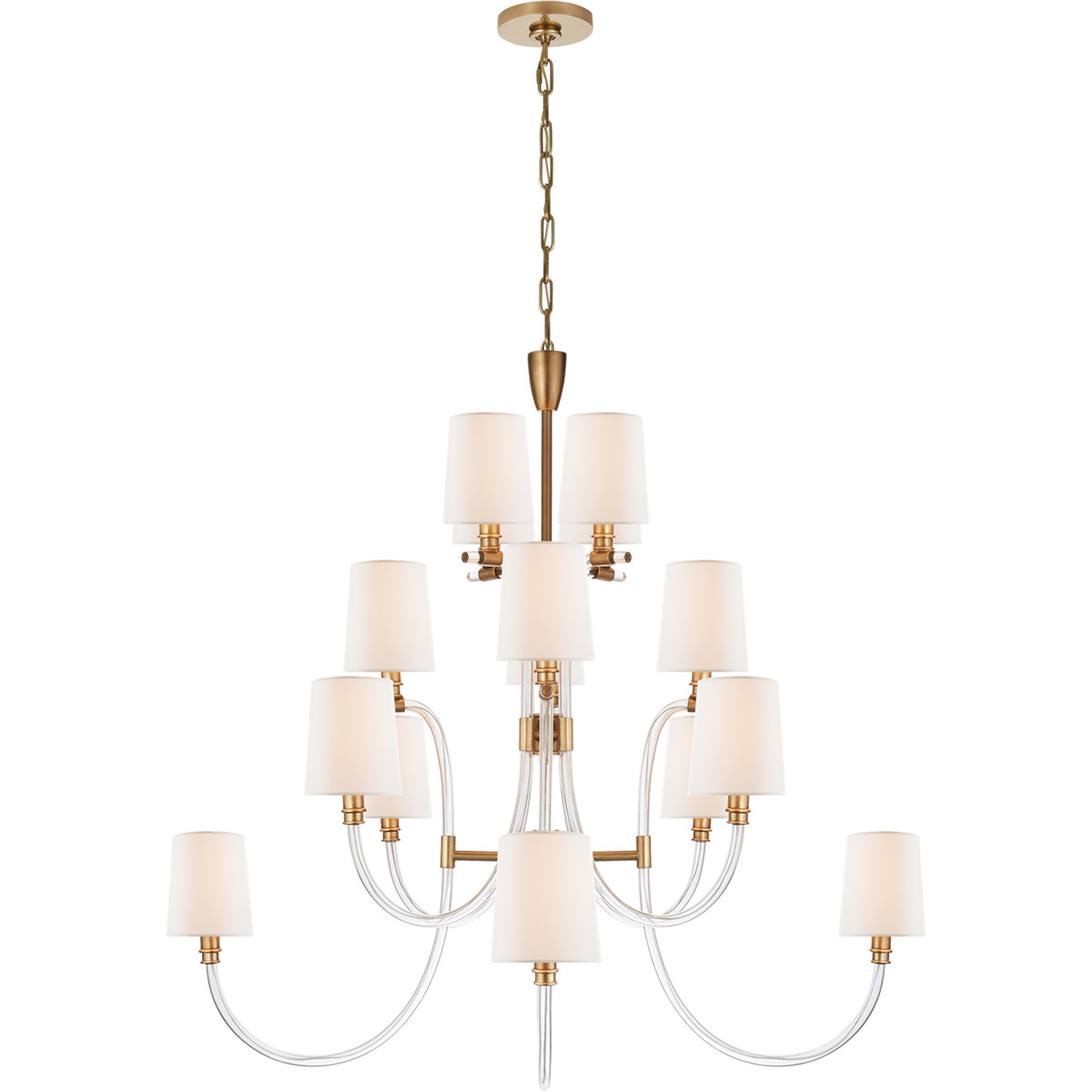 Visual Comfort Signature Collection JN5030CG/AB-L Julie Neill Clarice 16 Light 44.25 inch Clear Acrylic with Antique Brass Chandelier Ceiling Light in