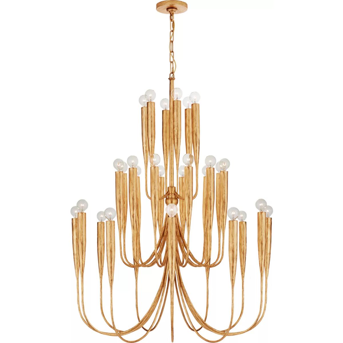 Visual Comfort Signature Collection JN5072AGL Julie Neill Acadia 30 Light 33 inch Antique Gold Leaf Chandelier Ceiling Light, Large