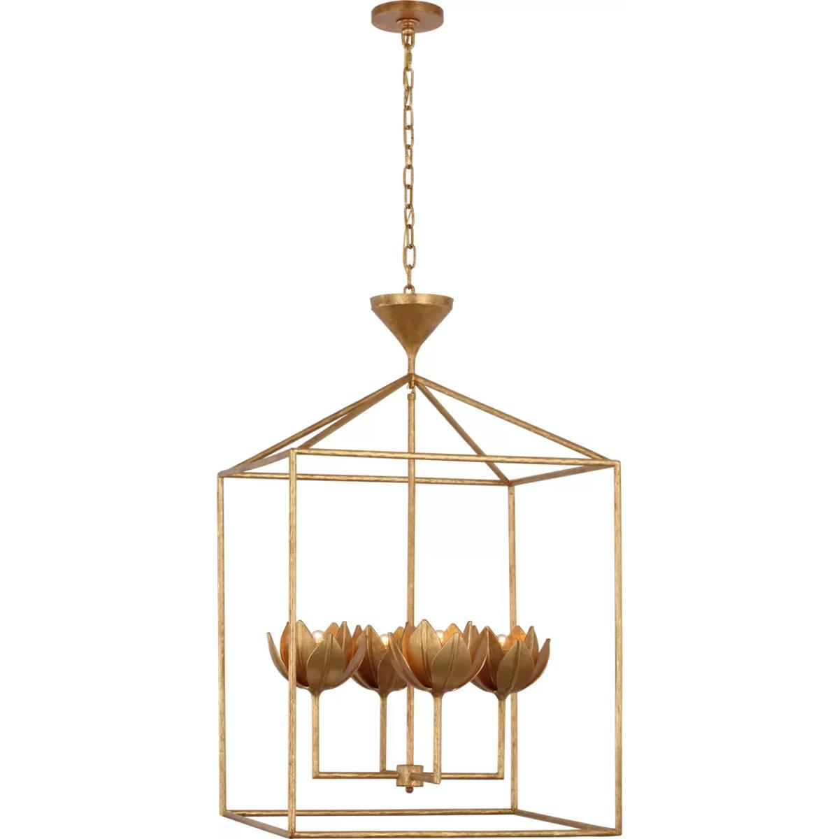 Visual Comfort Signature Collection JN5303AGL Julie Neill Alberto LED 24 inch Antique Gold Leaf Open Cage Lantern Ceiling Light, Large