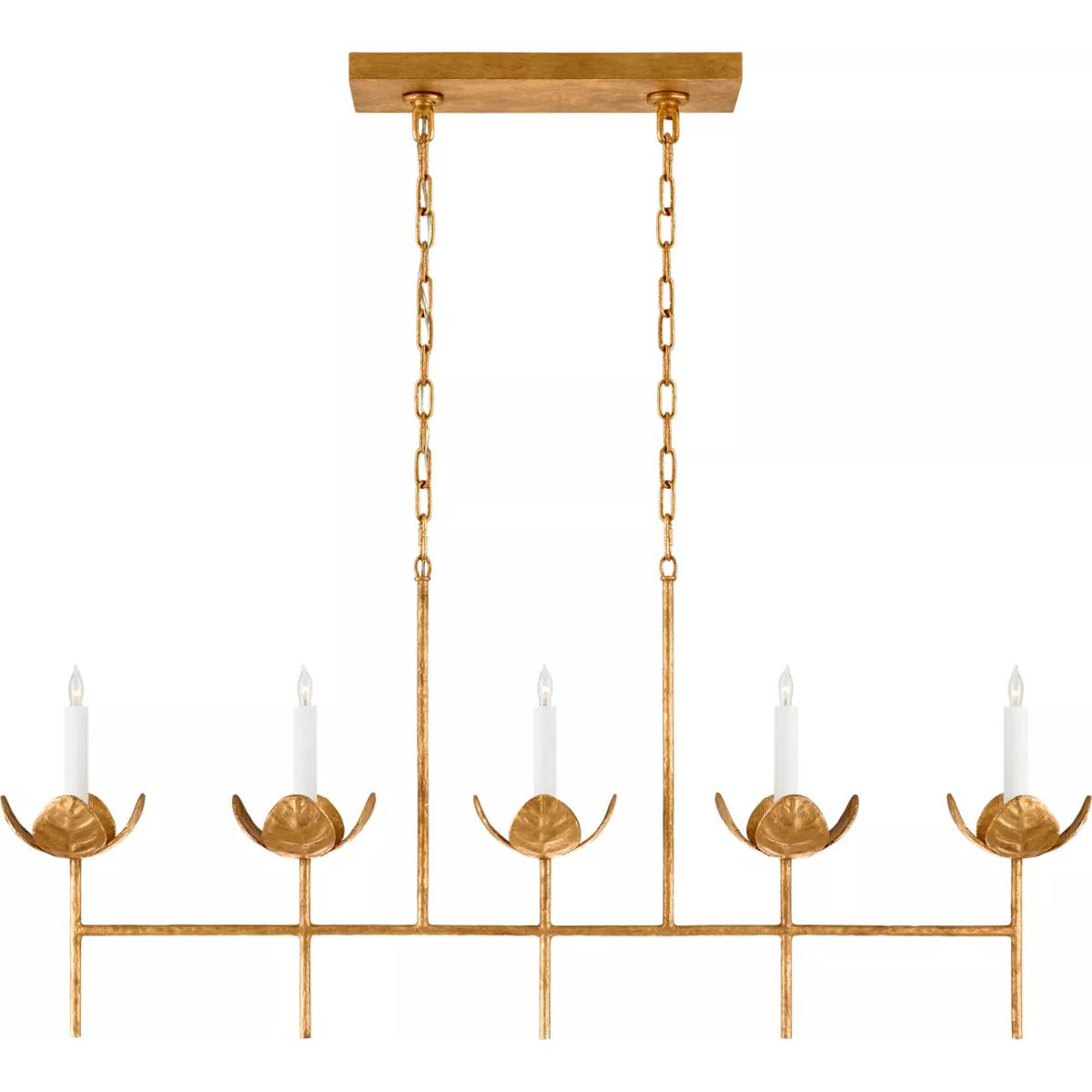 Visual Comfort Signature Collection JN5630AGL Julie Neill Illana 5 Light 50.5 inch Antique Gold Leaf Linear Chandelier Ceiling Light in (None), Large