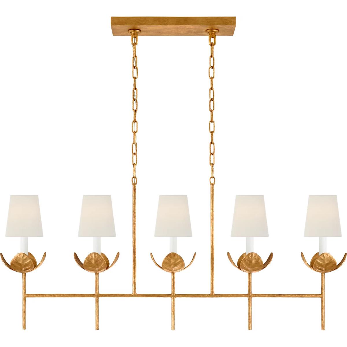 Visual Comfort Signature Collection JN5630AGL-L Julie Neill Illana 5 Light 50.5 inch Antique Gold Leaf Linear Chandelier Ceiling Light in Linen, Large