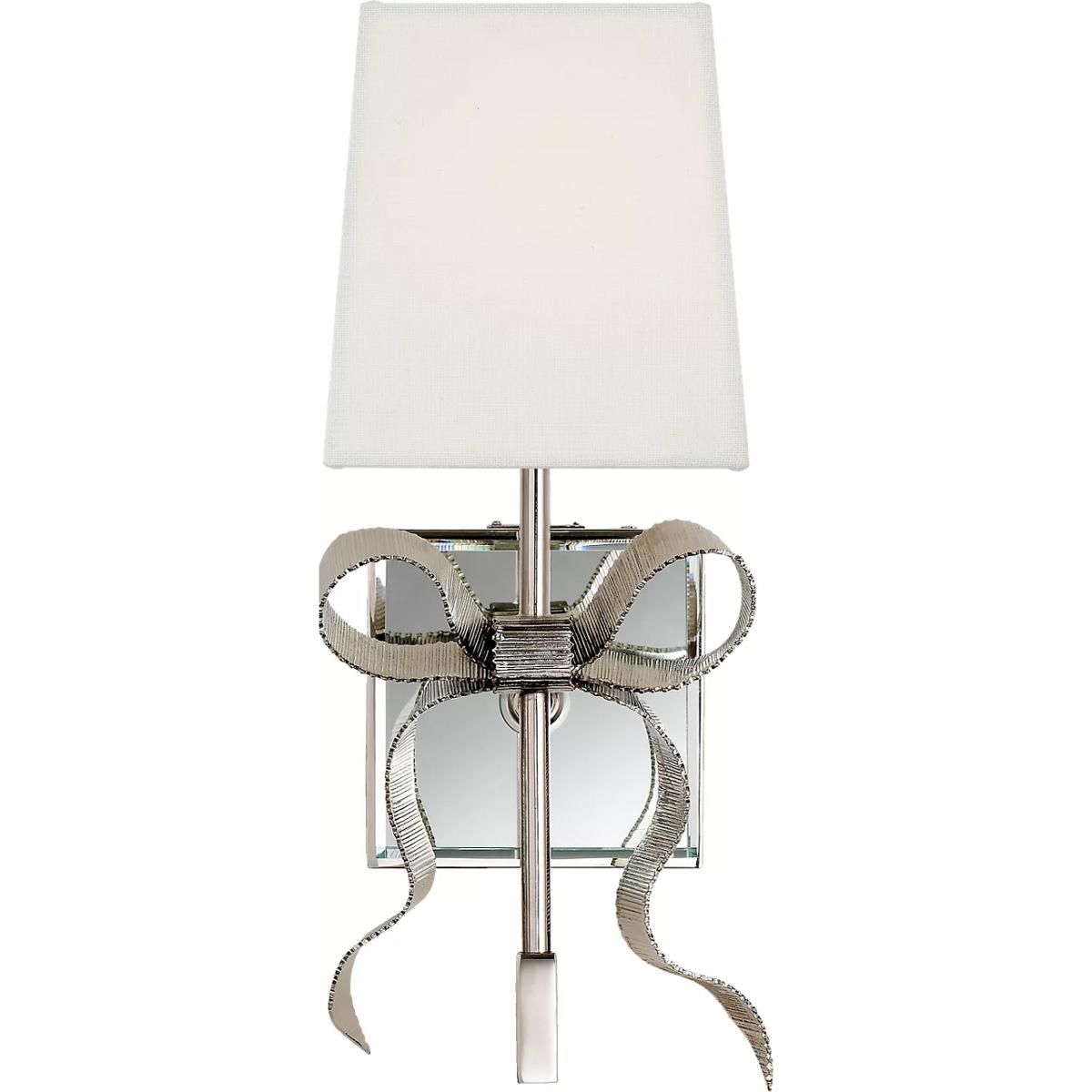 Visual Comfort Signature Collection KS2008PN-L kate spade new york Ellery 1 Light 5 inch Polished Nickel Gros-Grain Bow Sconce Wall Light in Cream Lin