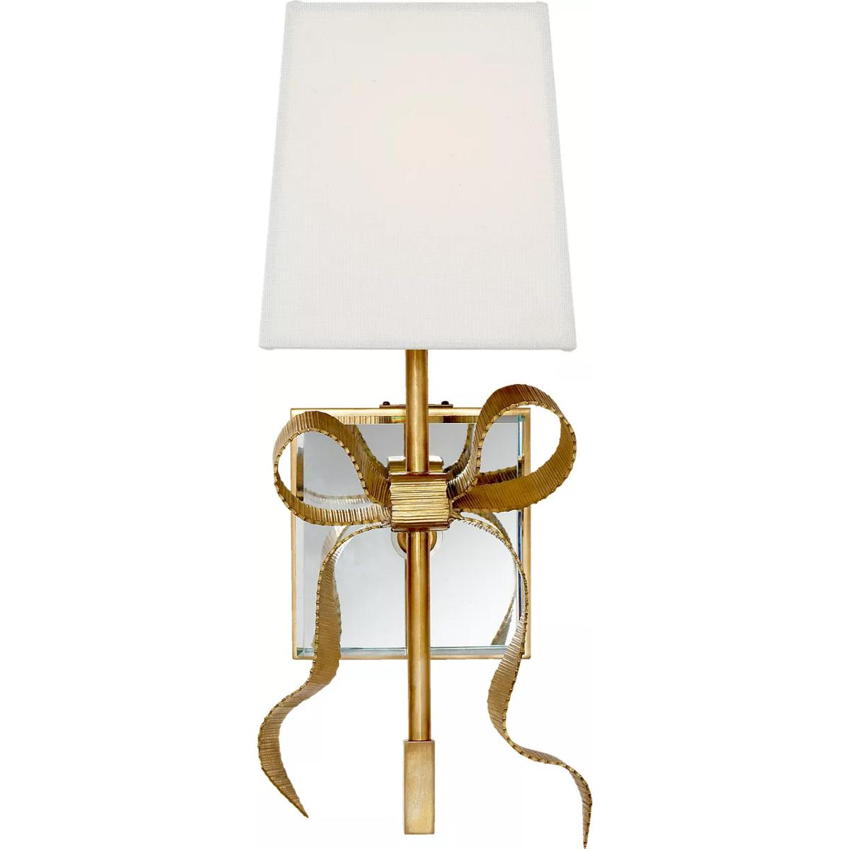 Visual Comfort Signature Collection KS2008SB-L kate spade new york Ellery 1 Light 5 inch Soft Brass Gros-Grain Bow Sconce Wall Light in Cream Linen, S