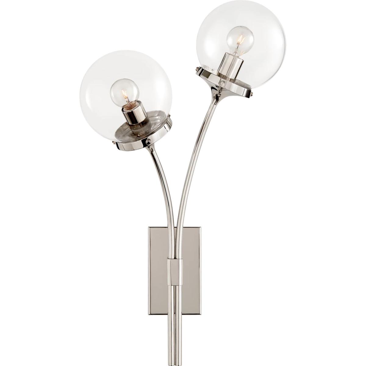Visual Comfort Signature Collection KS2407PN-CG kate spade new york Prescott 2 Light 12 inch Polished Nickel Left Sconce Wall Light in Clear Glass