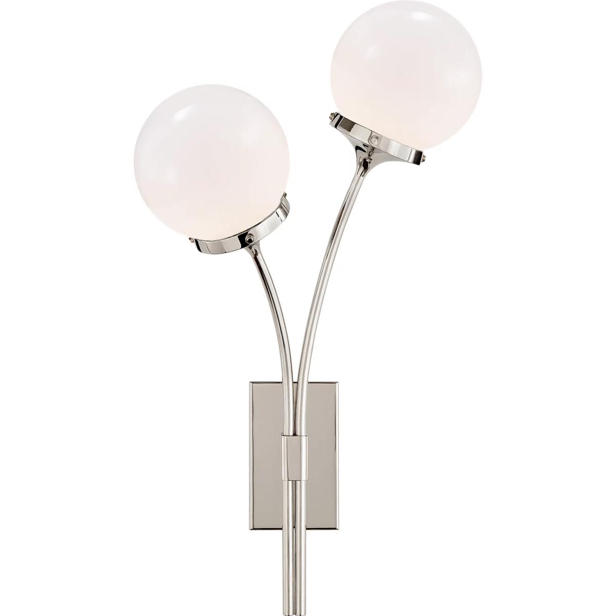 Visual Comfort Signature Collection KS2407PN-WG kate spade new york Prescott 2 Light 12 inch Polished Nickel Left Sconce Wall Light in White Glass