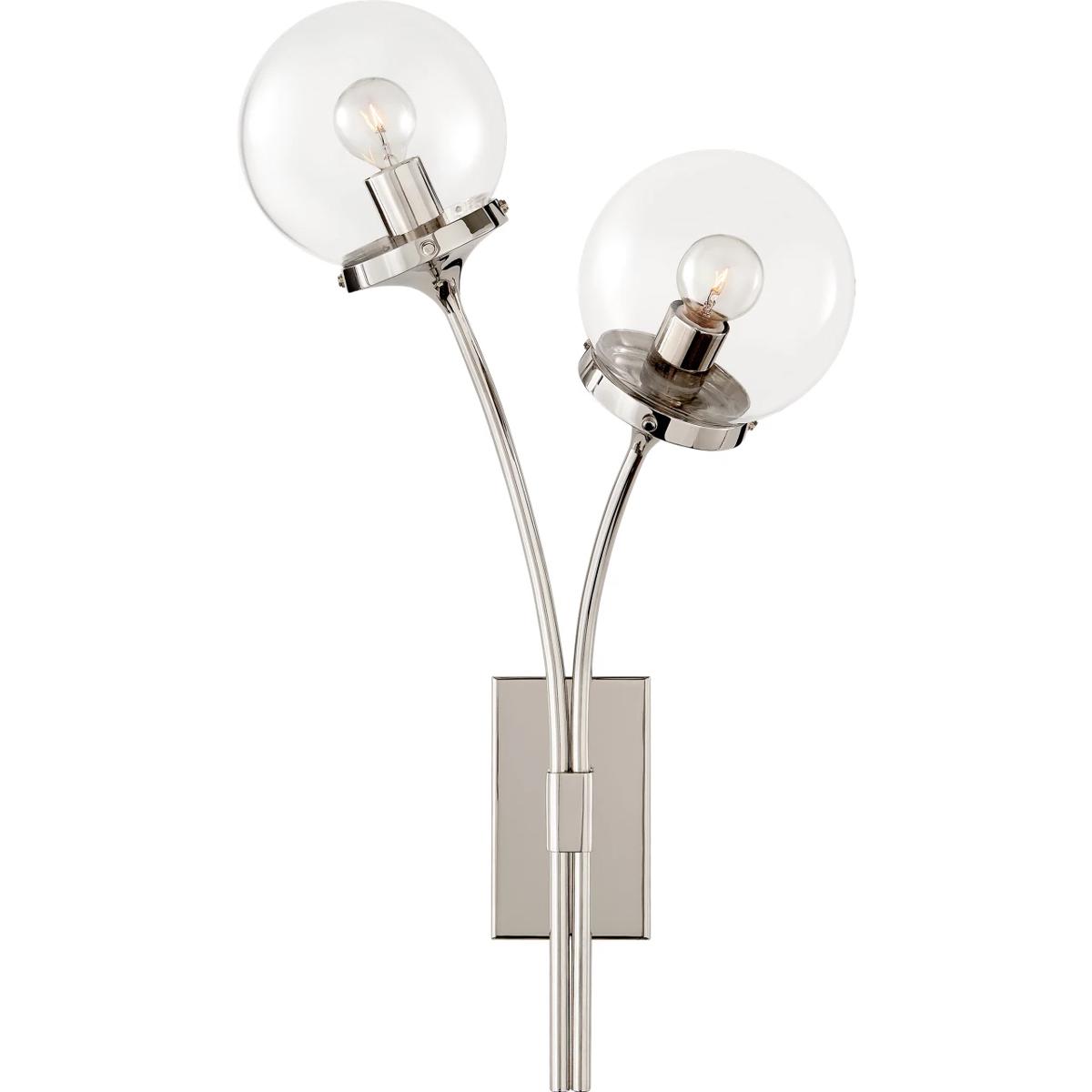 Visual Comfort Signature Collection KS2408PN-CG kate spade new york Prescott 2 Light 12 inch Polished Nickel Right Sconce Wall Light in Clear Glass