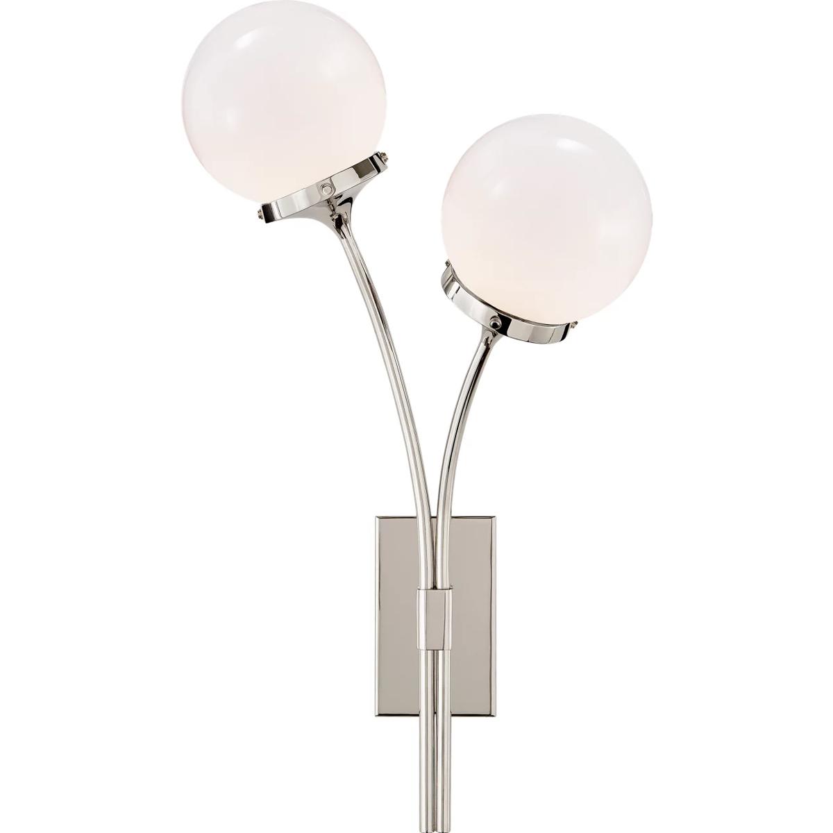 Visual Comfort Signature Collection KS2408PN-WG kate spade new york Prescott 2 Light 12 inch Polished Nickel Right Sconce Wall Light in White Glass