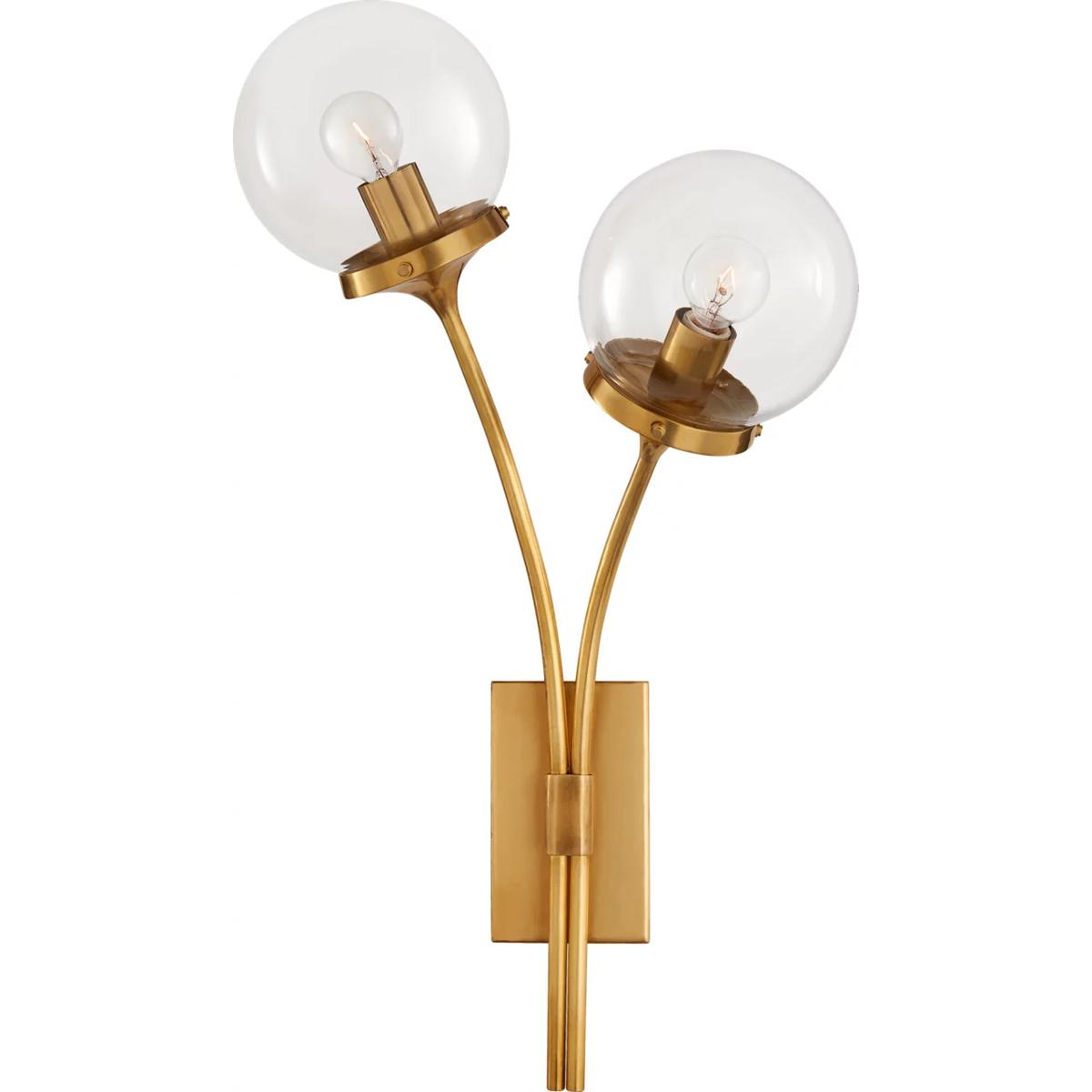 Visual Comfort Signature Collection KS2408SB-CG kate spade new york Prescott 2 Light 12 inch Soft Brass Right Sconce Wall Light in Clear Glass