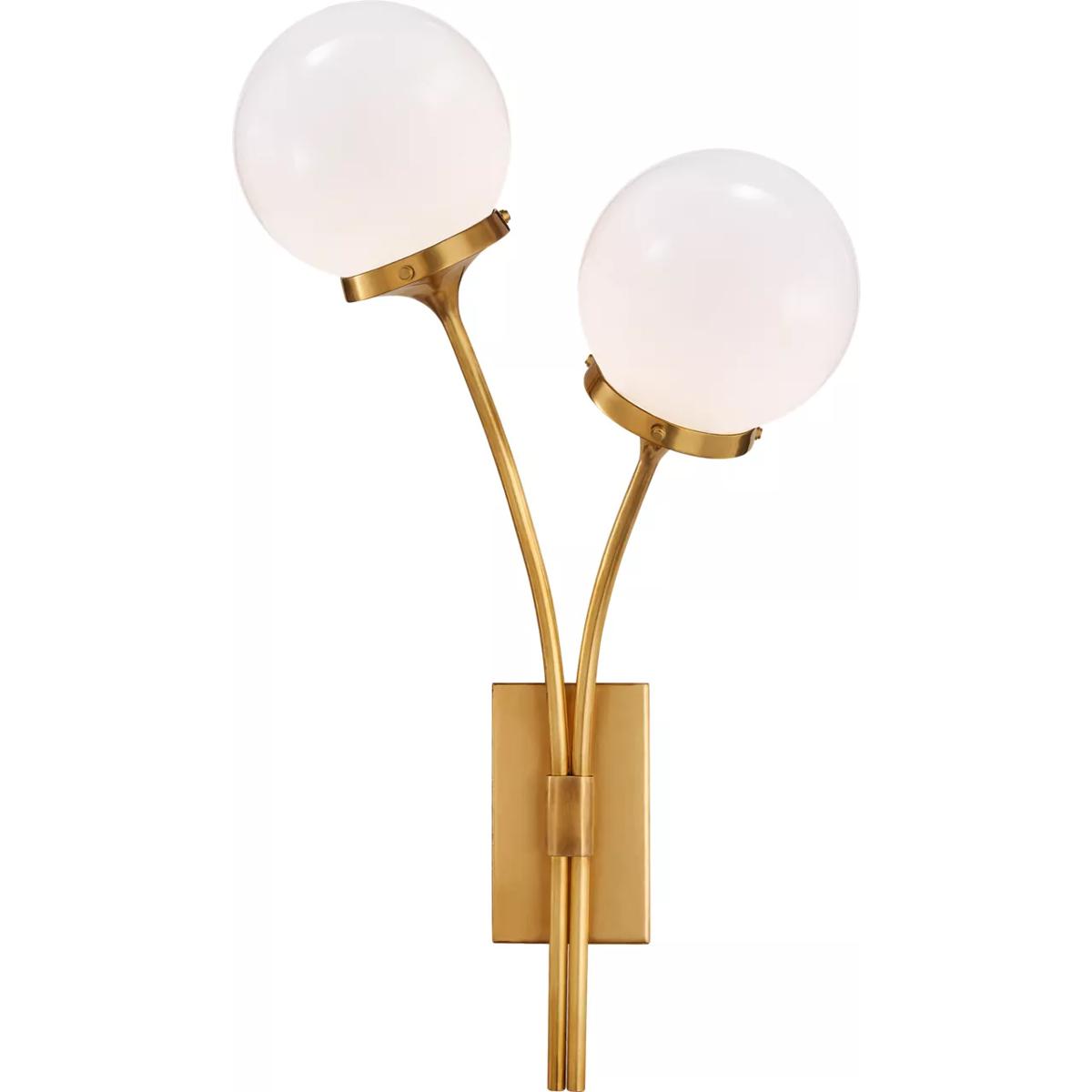 Visual Comfort Signature Collection KS2408SB-WG kate spade new york Prescott 2 Light 12 inch Soft Brass Right Sconce Wall Light in White Glass